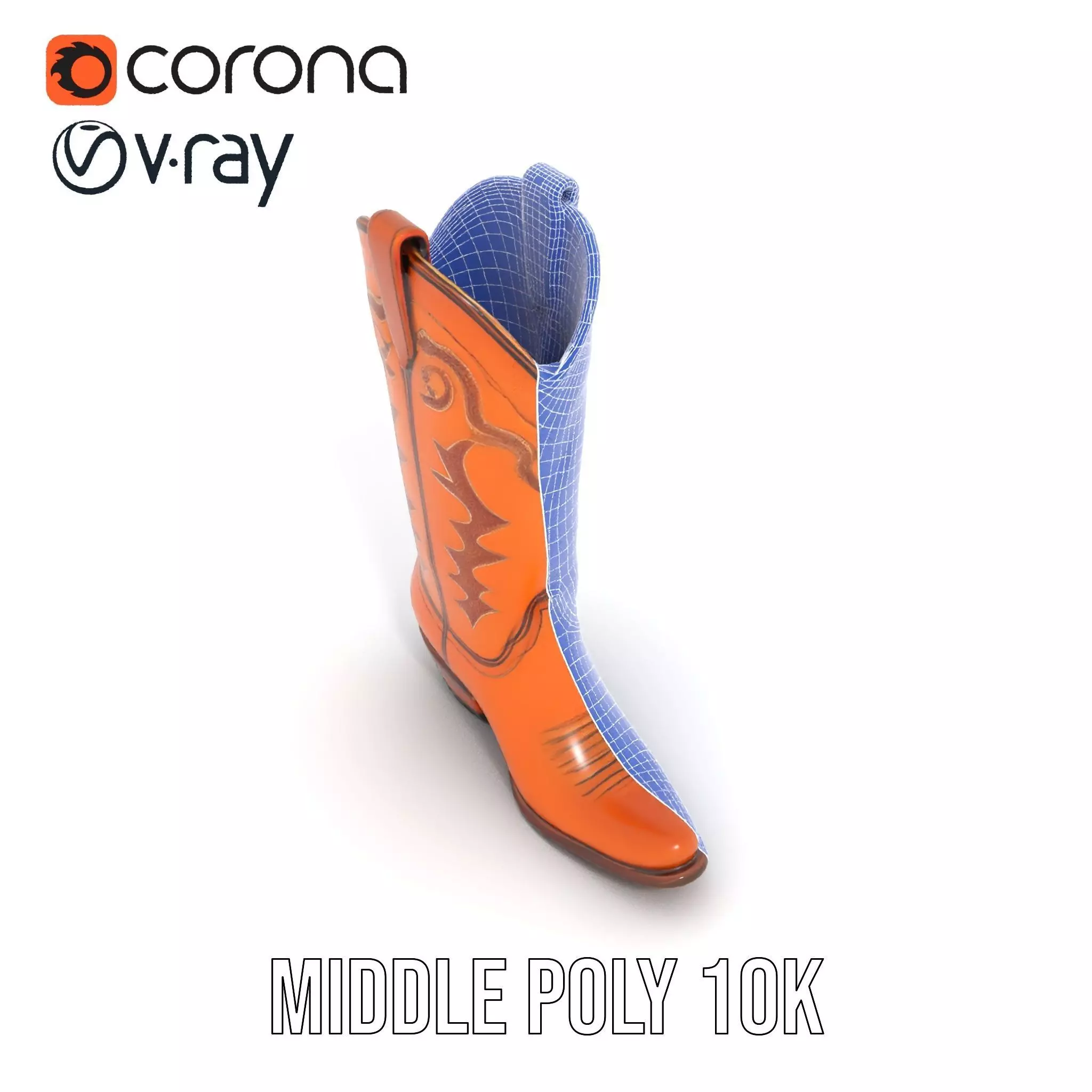 Cowboy Boot Model Pack with Decorative Stitching Low-poly 3D model_17