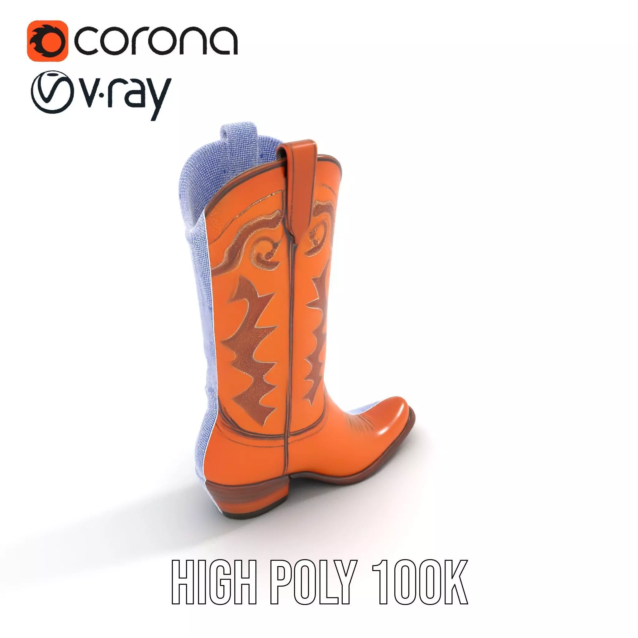 Cowboy Boot Model Pack with Decorative Stitching Low-poly 3D model_32