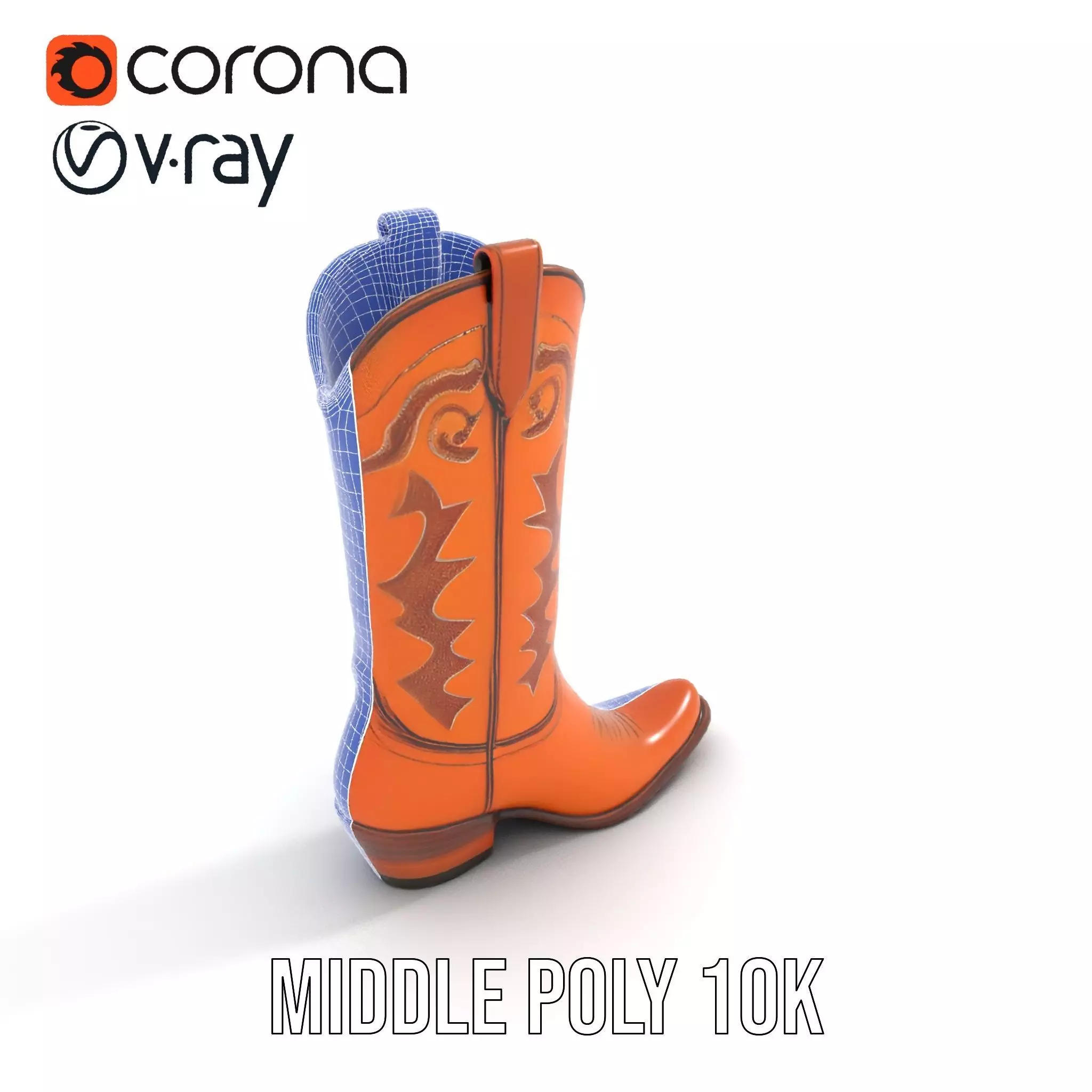 Cowboy Boot Model Pack with Decorative Stitching Low-poly 3D model_24