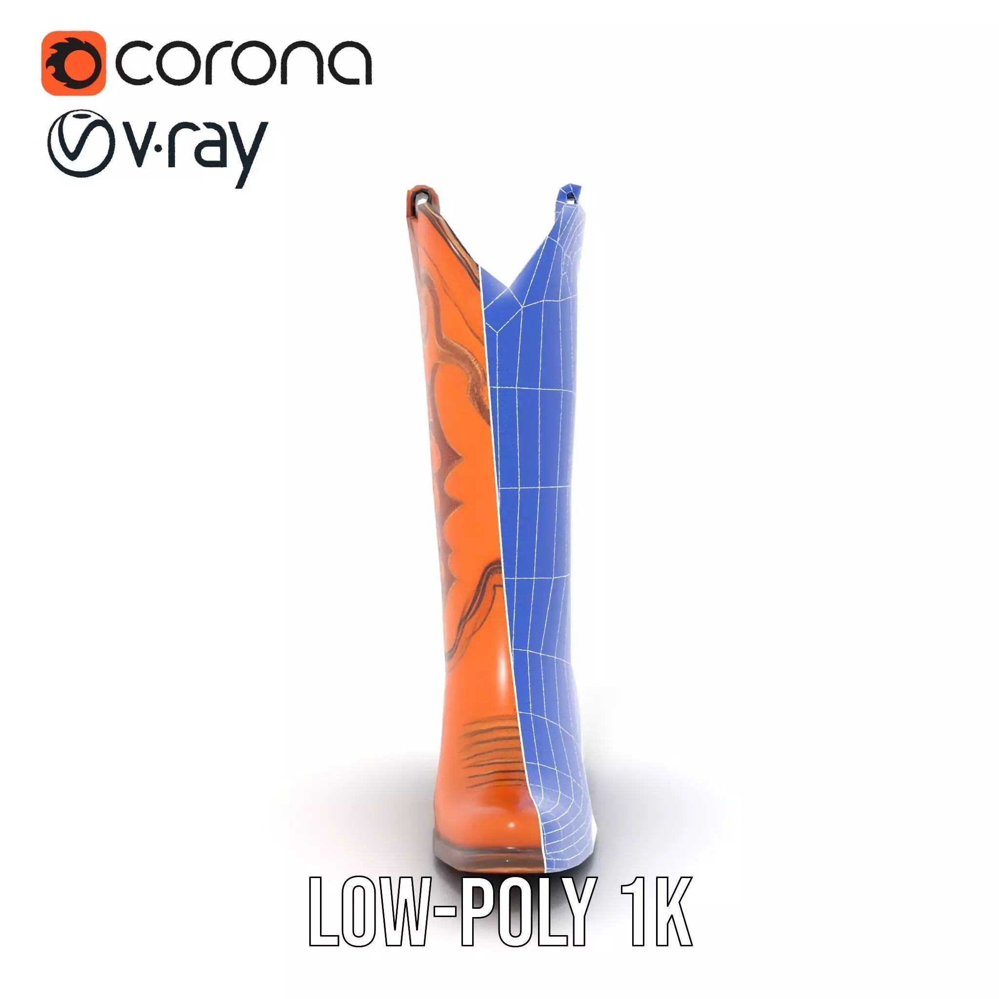Cowboy Boot Model Pack with Decorative Stitching Low-poly 3D model_21