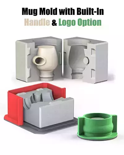 Slip casting Mug mold with Built-In Handle 3D print model