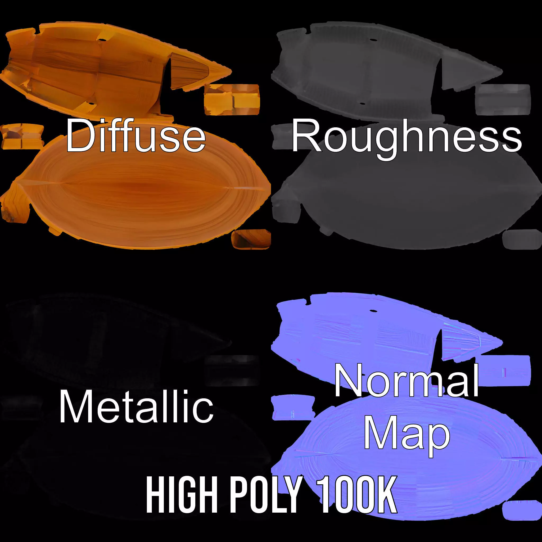 Wooden Canoe Model Pack with PBR Textures Low-poly 3D model_4