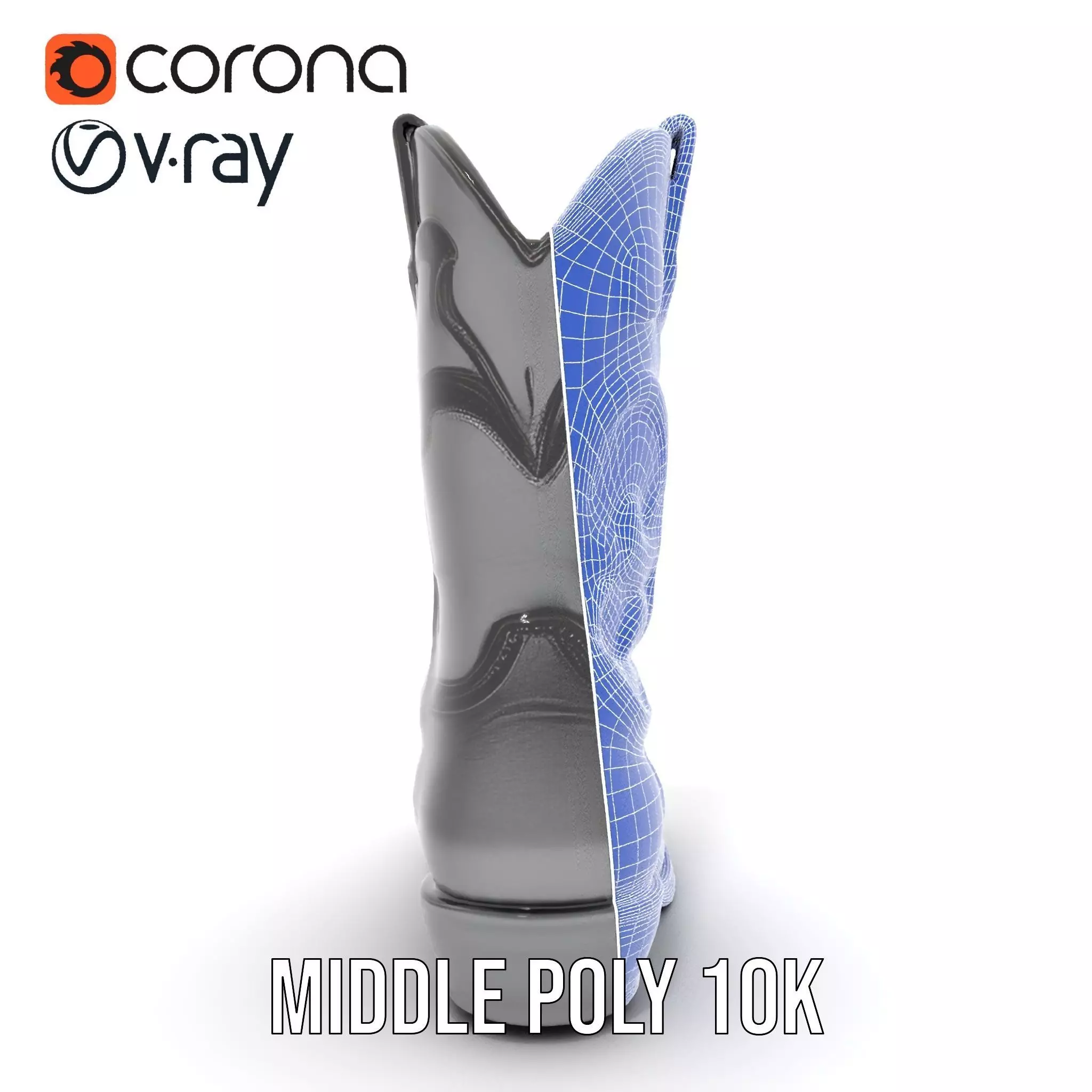 Cowboy Boot Model Pack with Intricate Stitching Low-poly 3D model_30