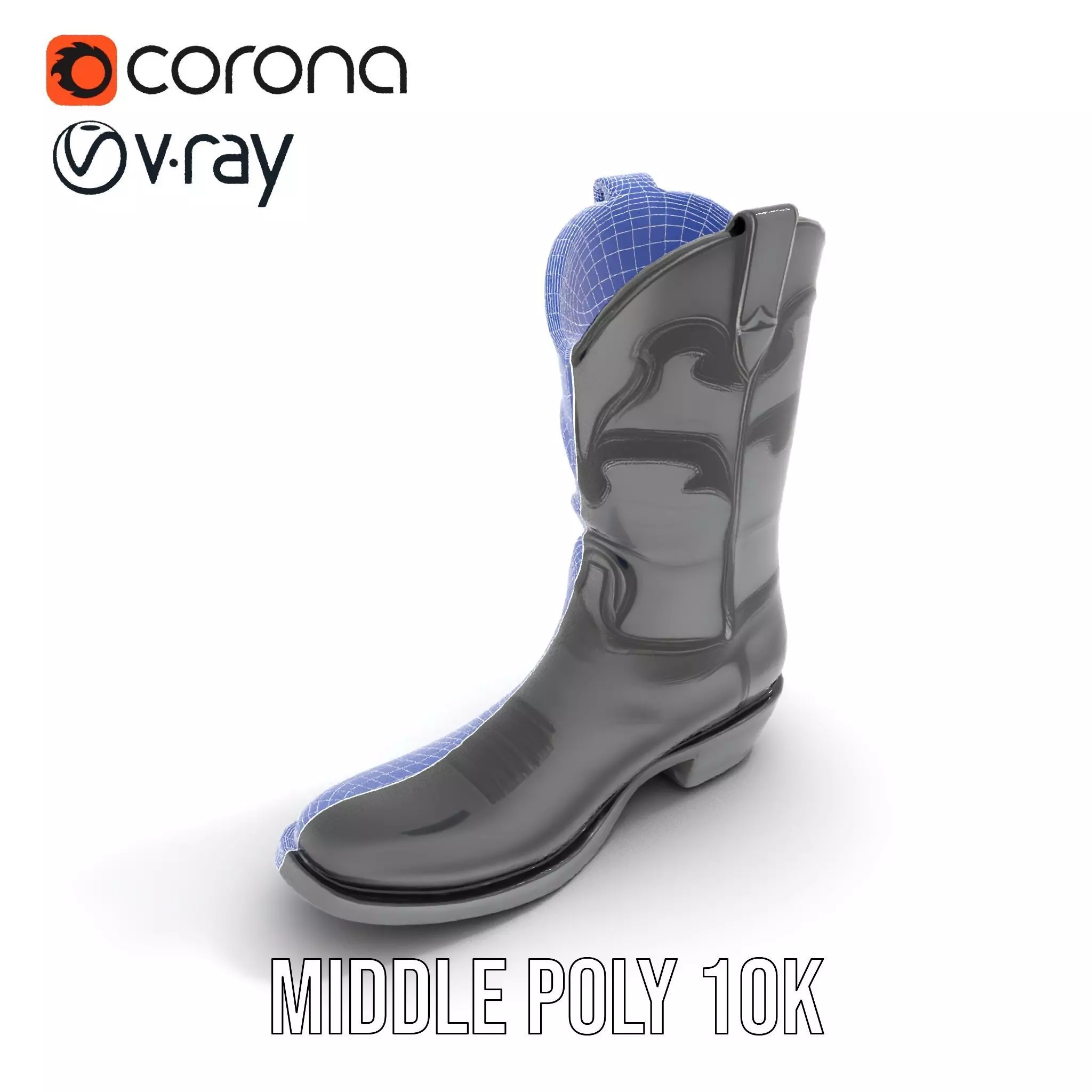 Cowboy Boot Model Pack with Intricate Stitching Low-poly 3D model_11