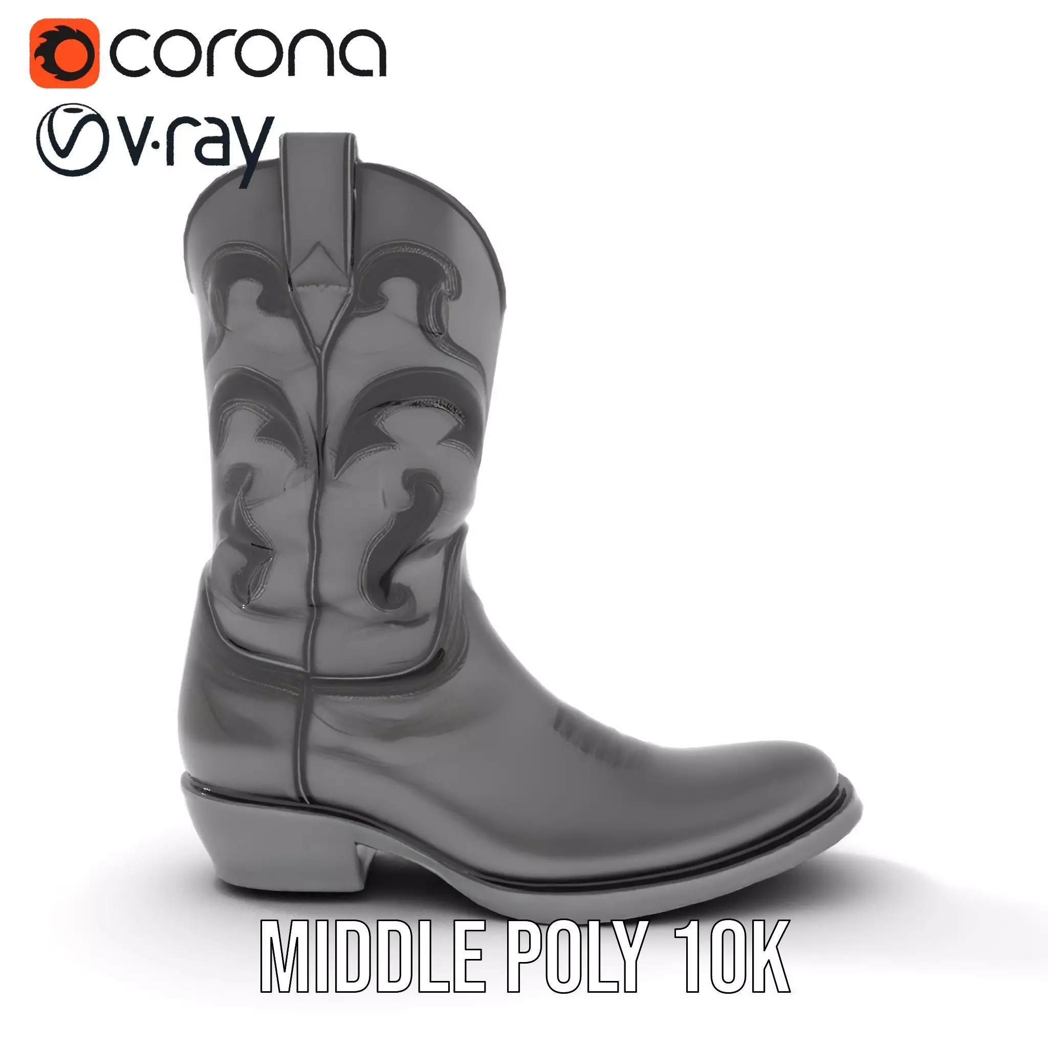Cowboy Boot Model Pack with Intricate Stitching Low-poly 3D model_7