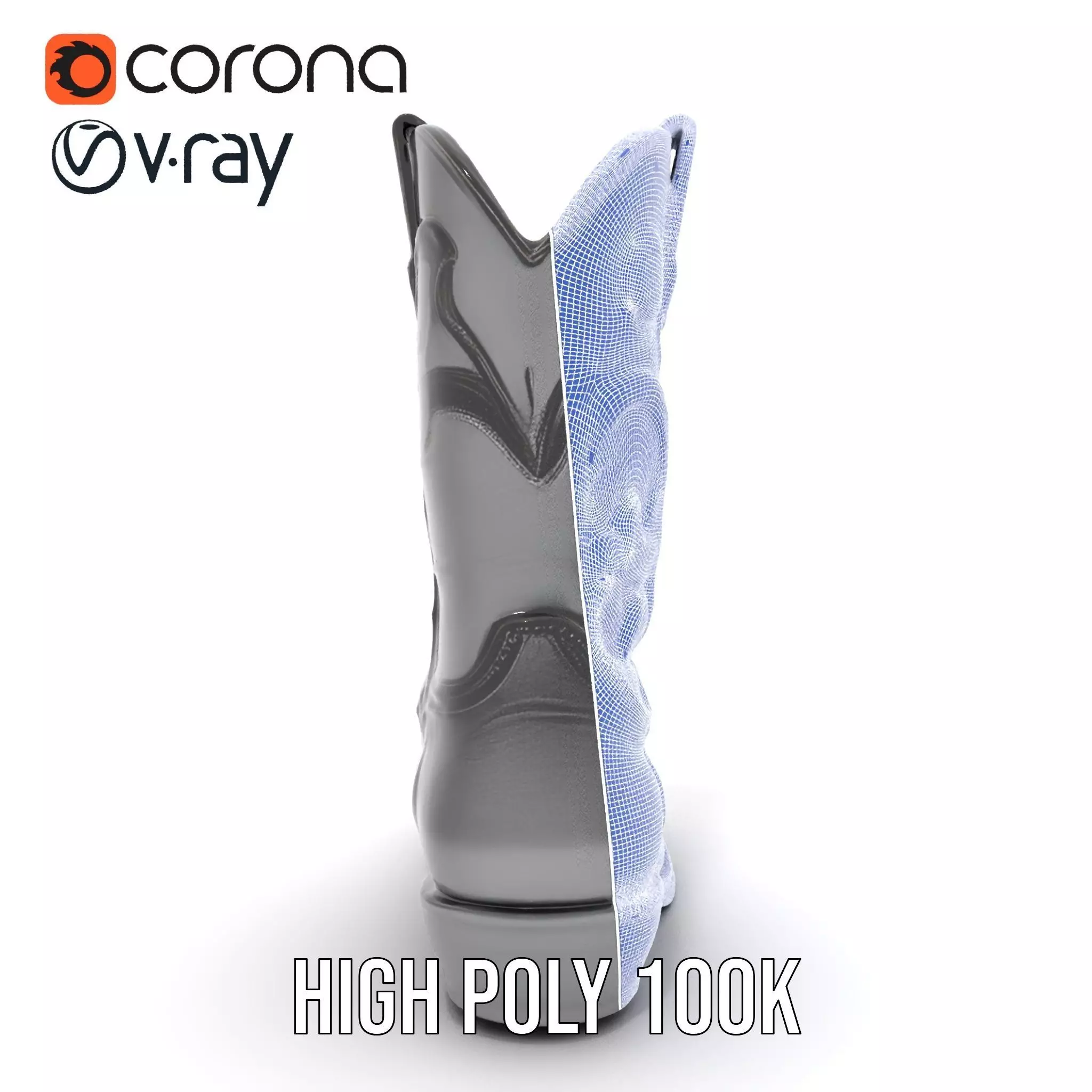 Cowboy Boot Model Pack with Intricate Stitching Low-poly 3D model_33