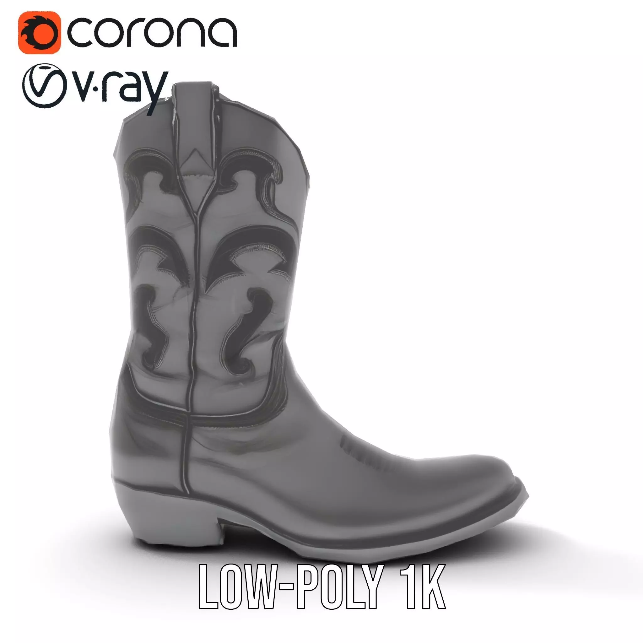 Cowboy Boot Model Pack with Intricate Stitching Low-poly 3D model_12