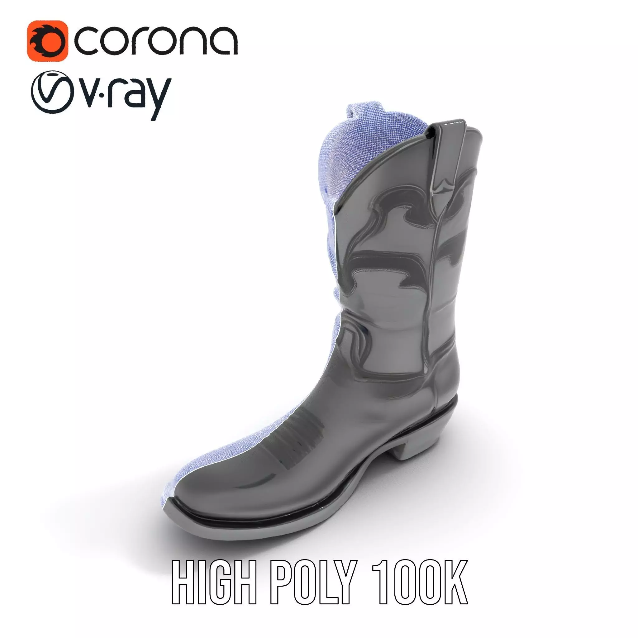 Cowboy Boot Model Pack with Intricate Stitching Low-poly 3D model_35