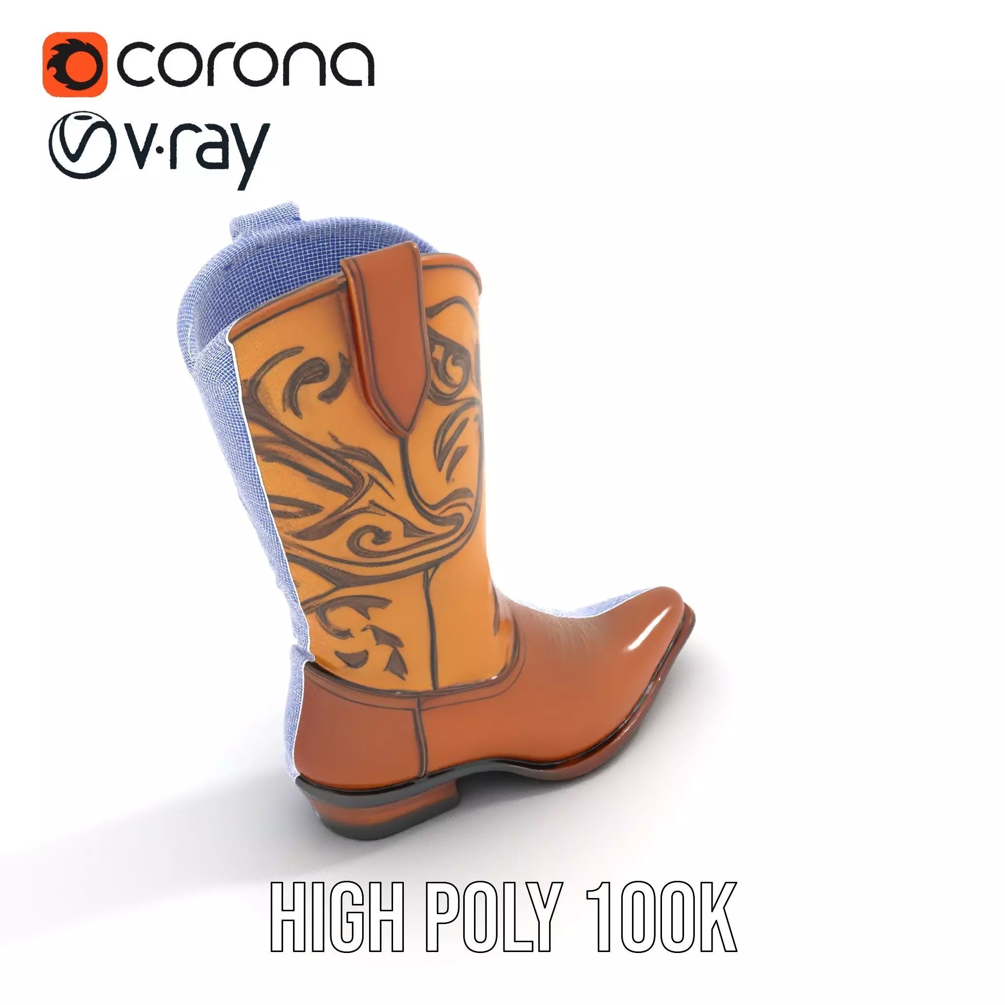 Western Cowboy Boot Model Pack with Embroidery Low-poly 3D model_27