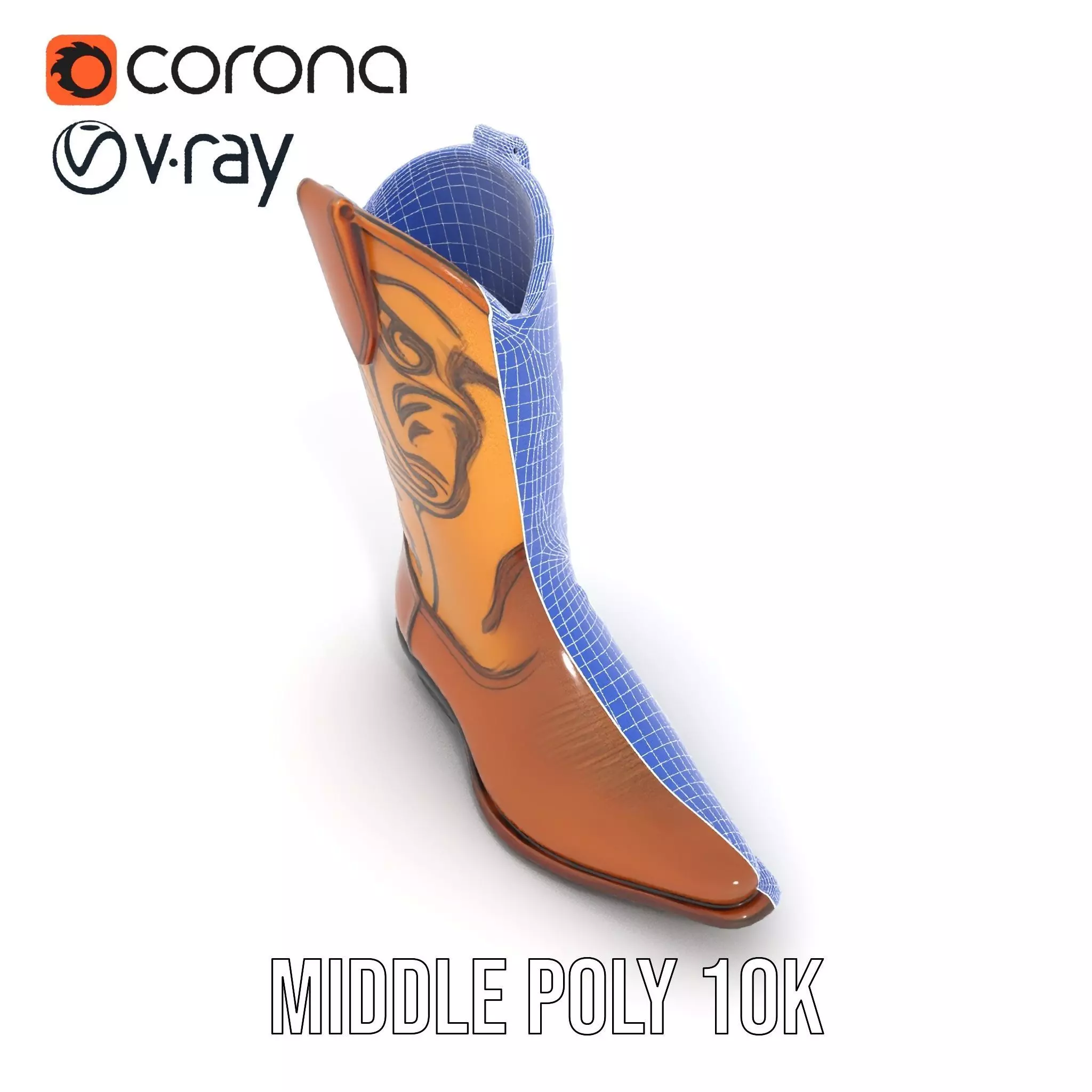 Western Cowboy Boot Model Pack with Embroidery Low-poly 3D model_25
