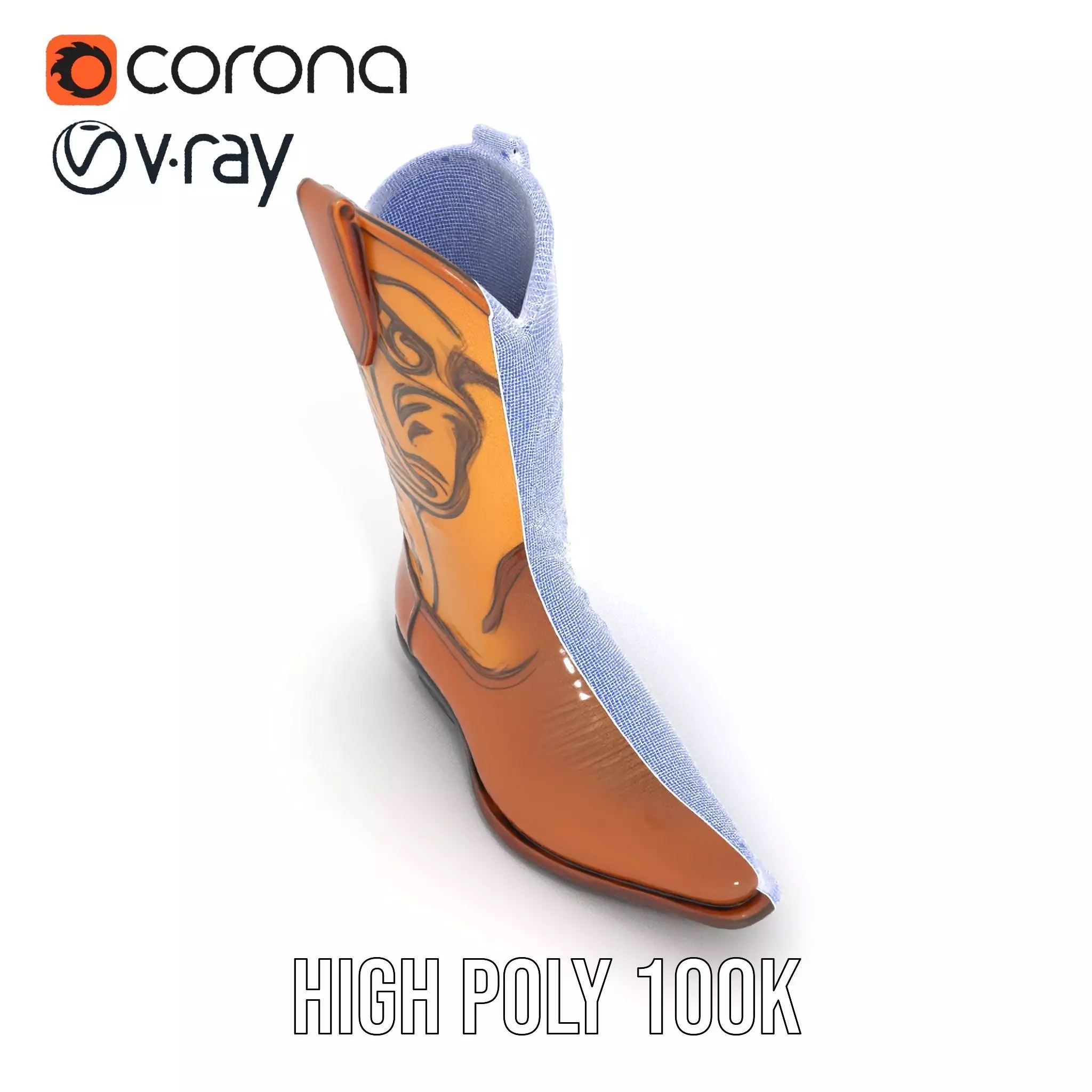 Western Cowboy Boot Model Pack with Embroidery Low-poly 3D model_34