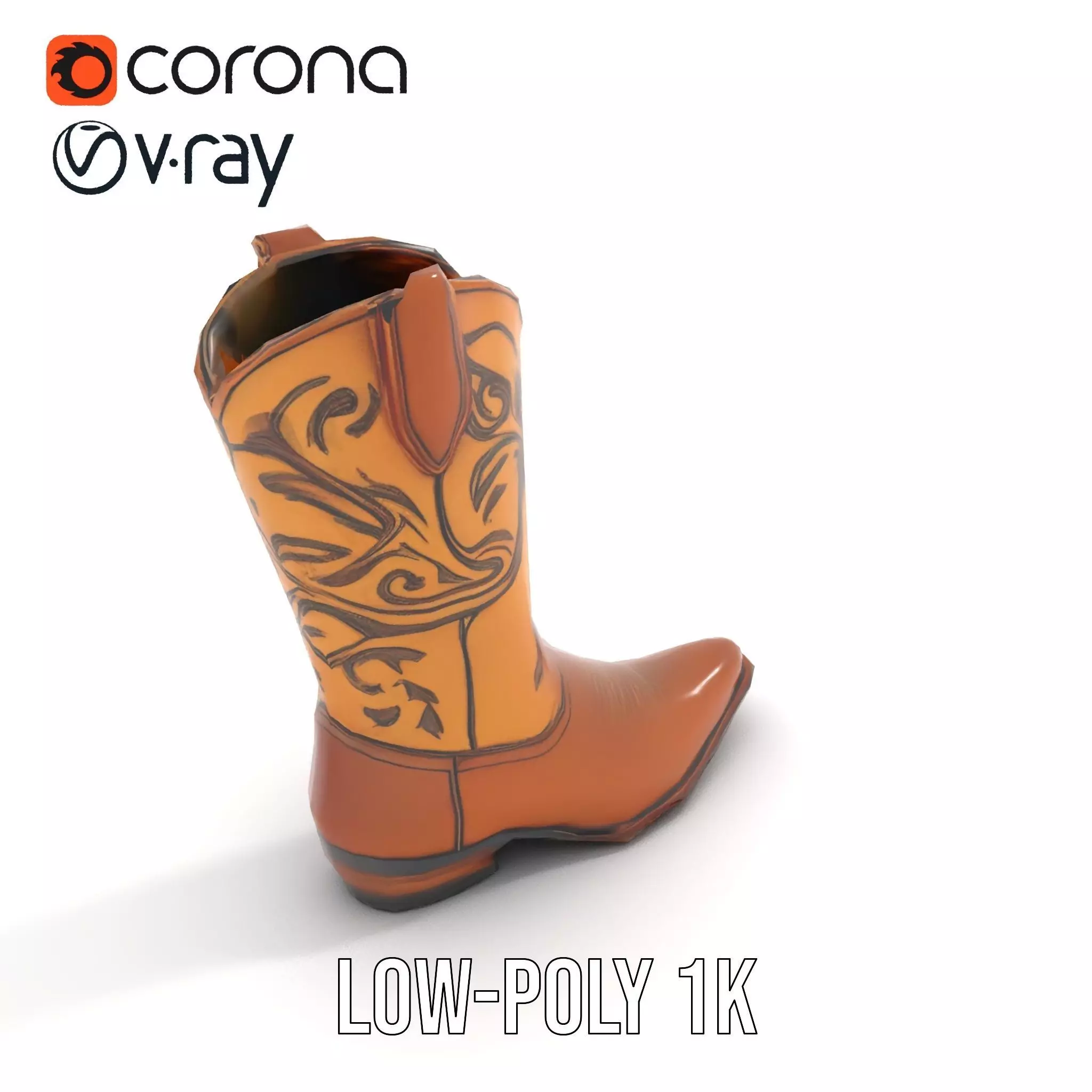 Western Cowboy Boot Model Pack with Embroidery Low-poly 3D model_21