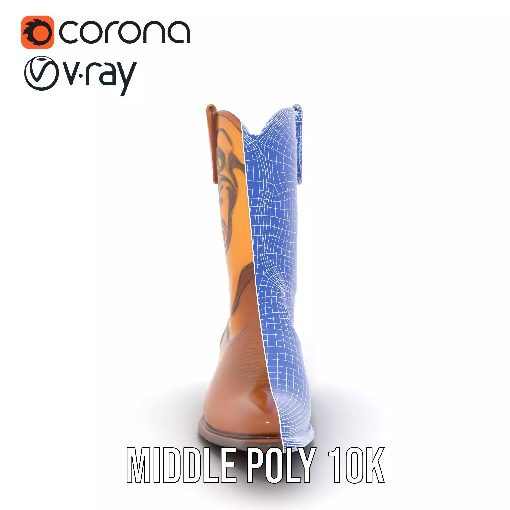 Western Cowboy Boot Model Pack with Embroidery Low-poly 3D model_28