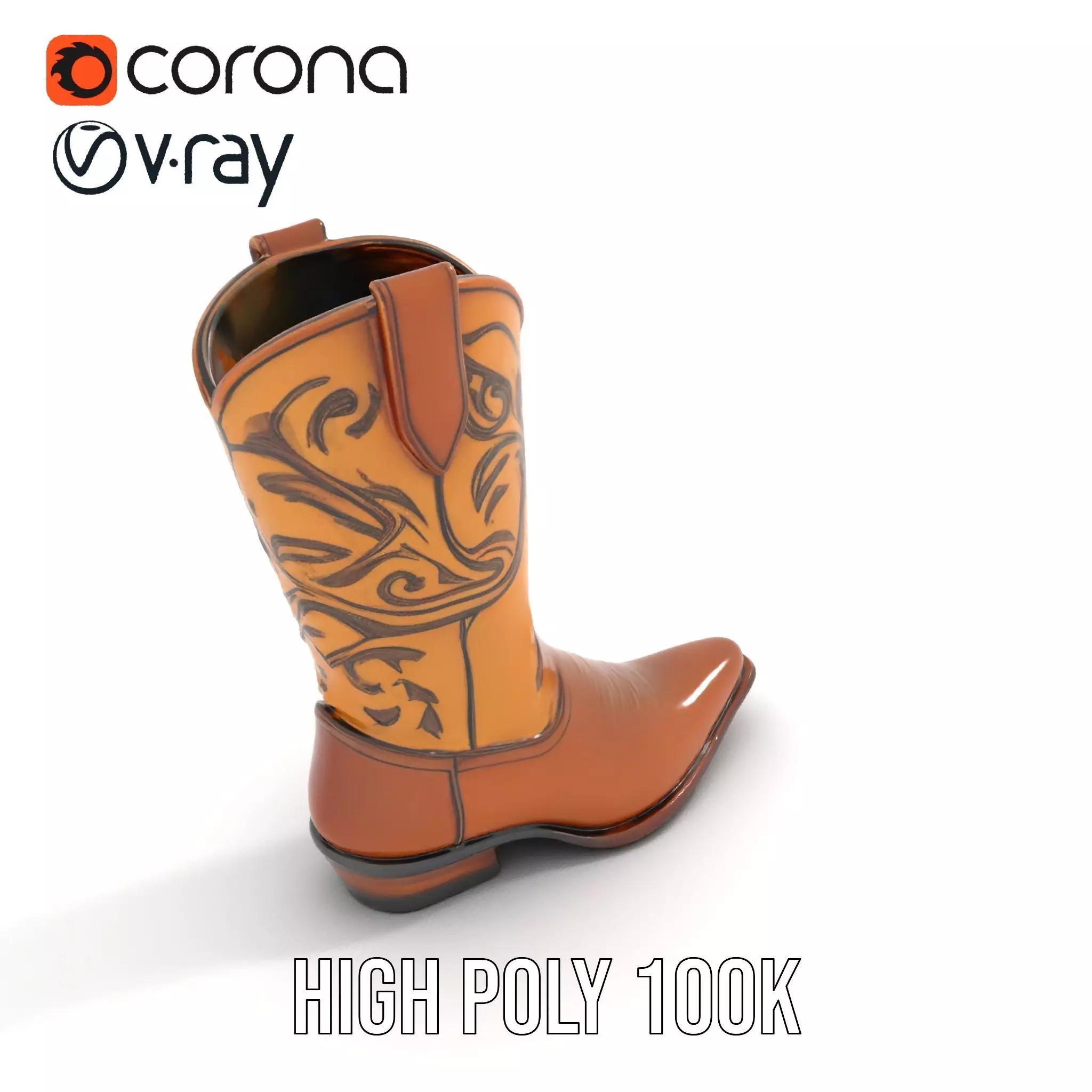 Western Cowboy Boot Model Pack with Embroidery Low-poly 3D model_22