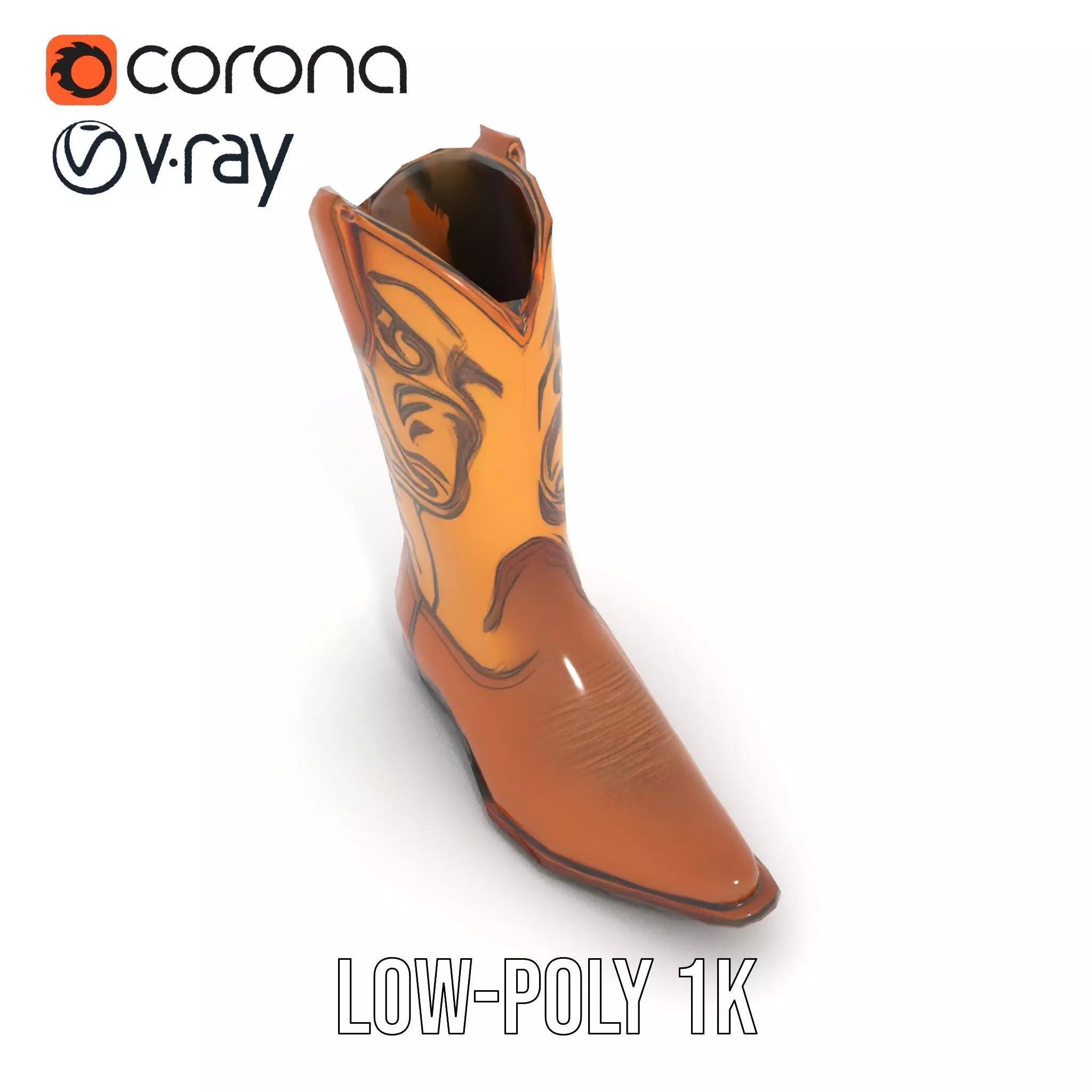 Western Cowboy Boot Model Pack with Embroidery Low-poly 3D model_8