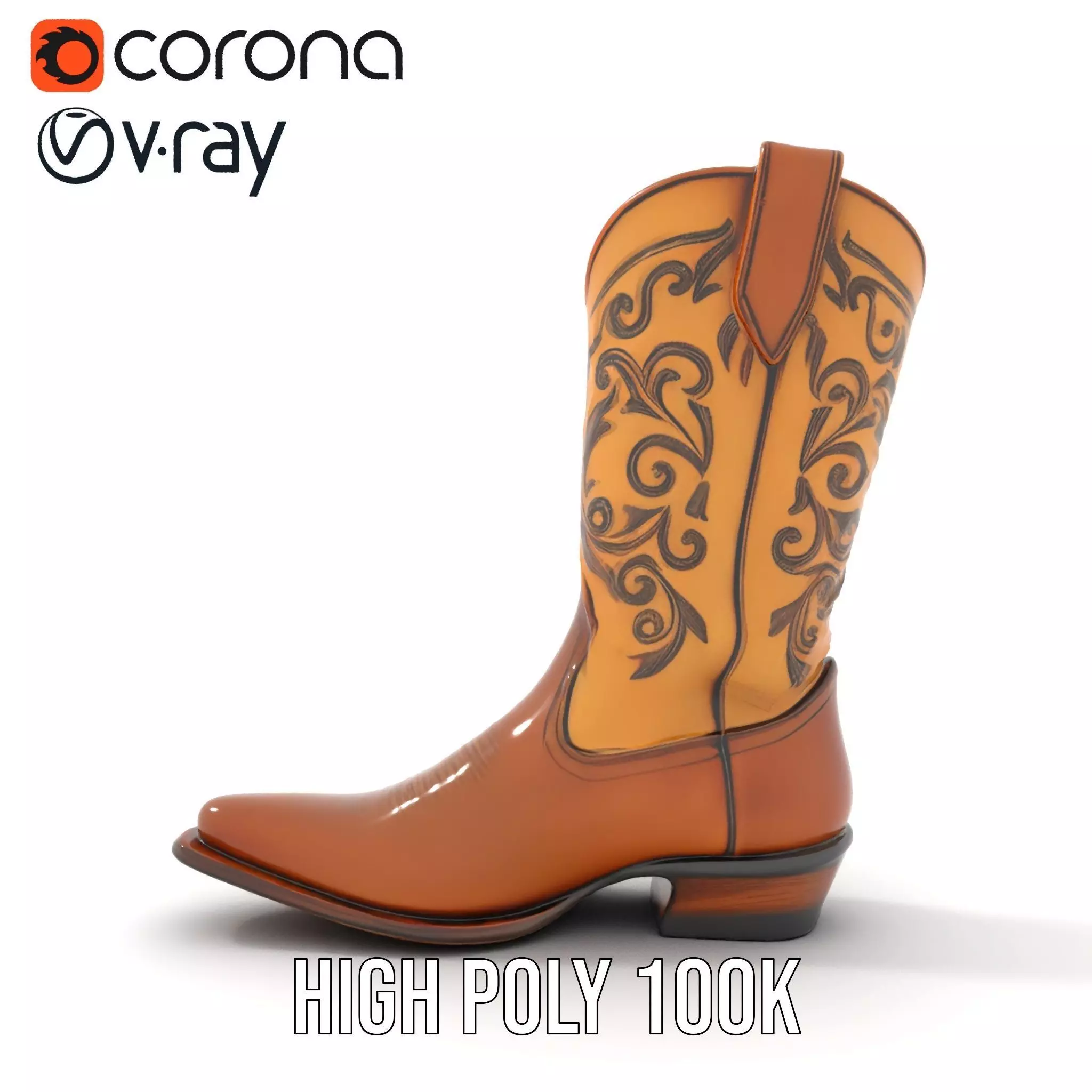 Western Cowboy Boot Model Pack with Embroidery Low-poly 3D model_16