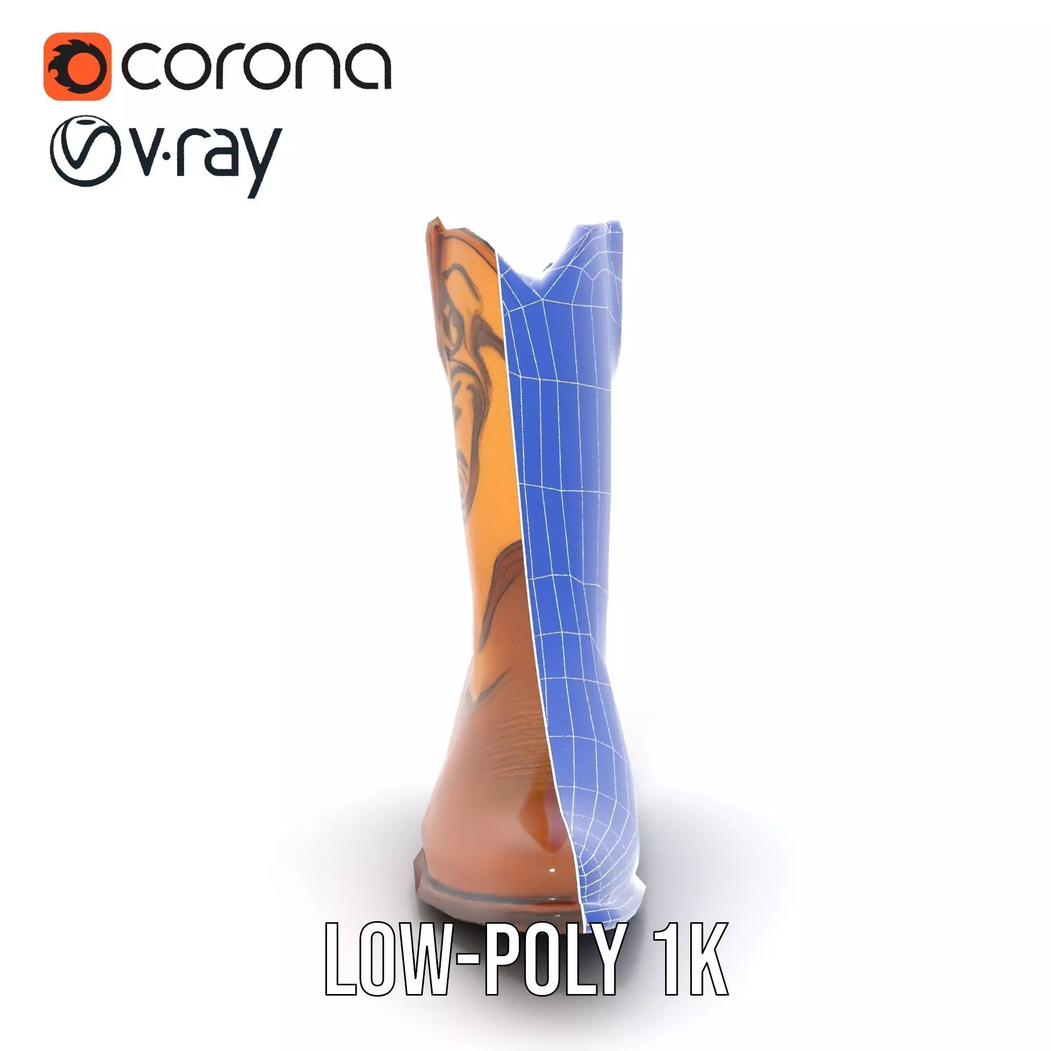 Western Cowboy Boot Model Pack with Embroidery Low-poly 3D model_32