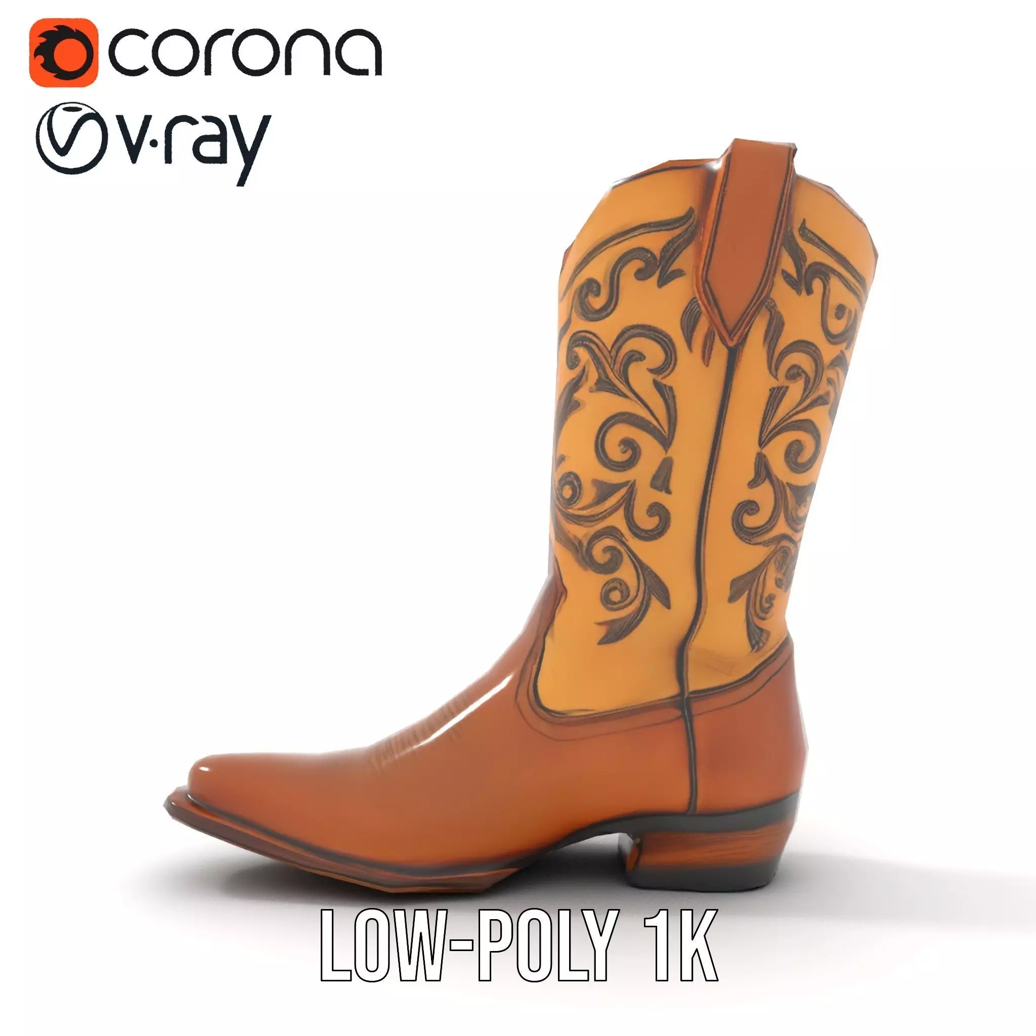 Western Cowboy Boot Model Pack with Embroidery Low-poly 3D model_15