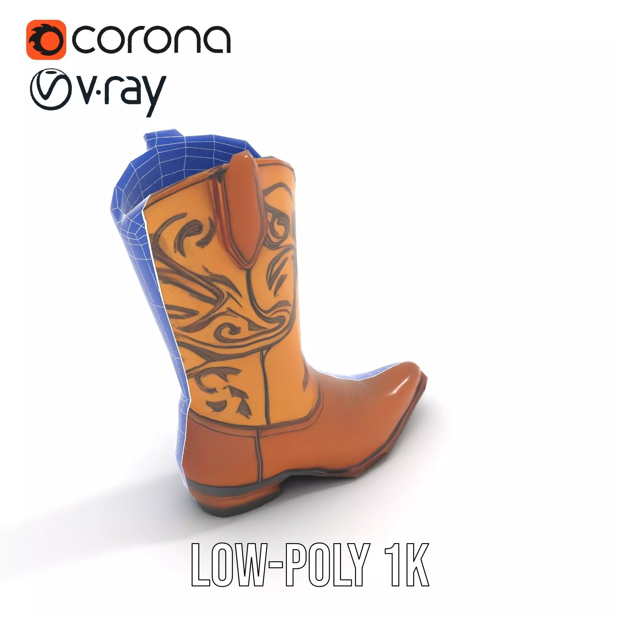 Western Cowboy Boot Model Pack with Embroidery Low-poly 3D model_18