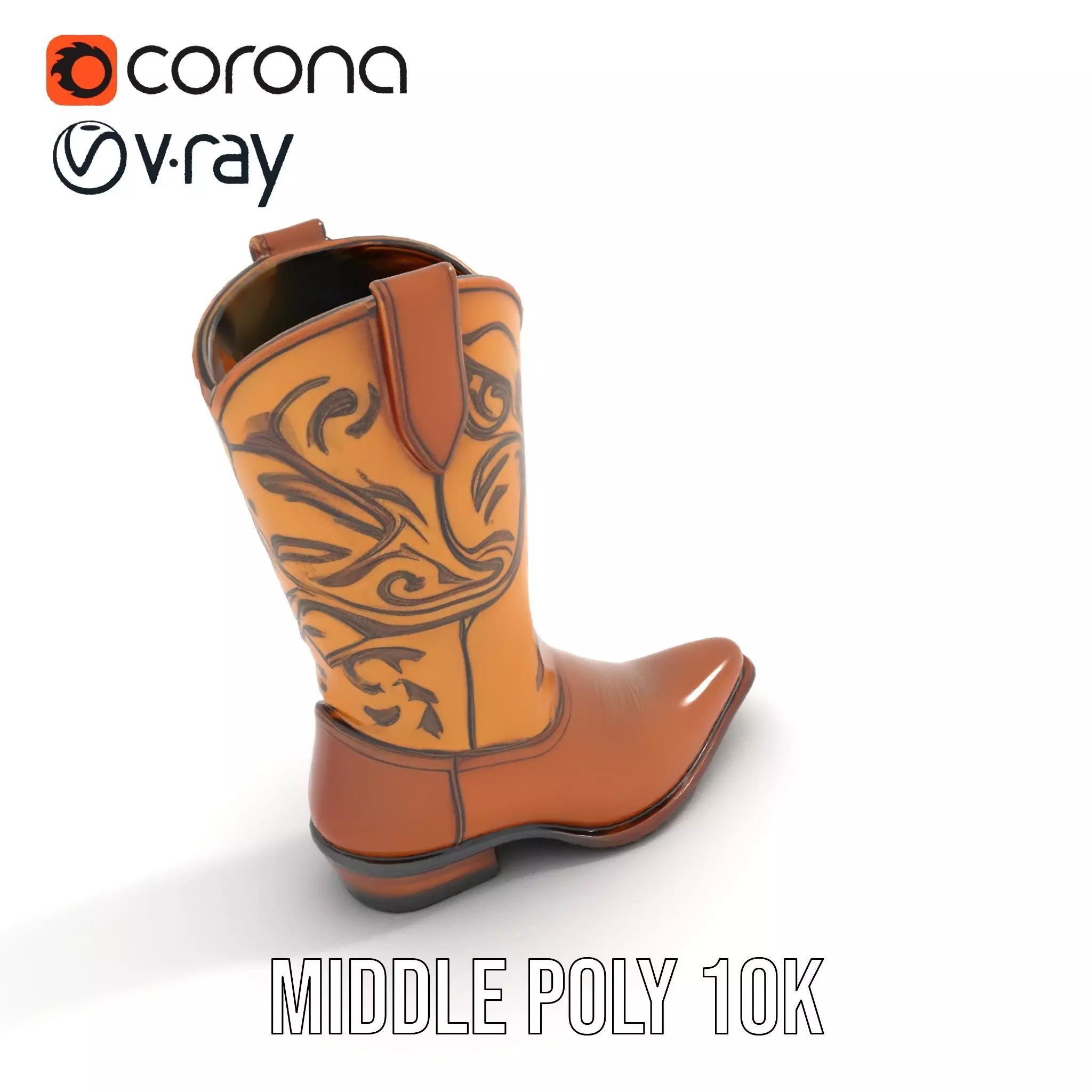 Western Cowboy Boot Model Pack with Embroidery Low-poly 3D model_12