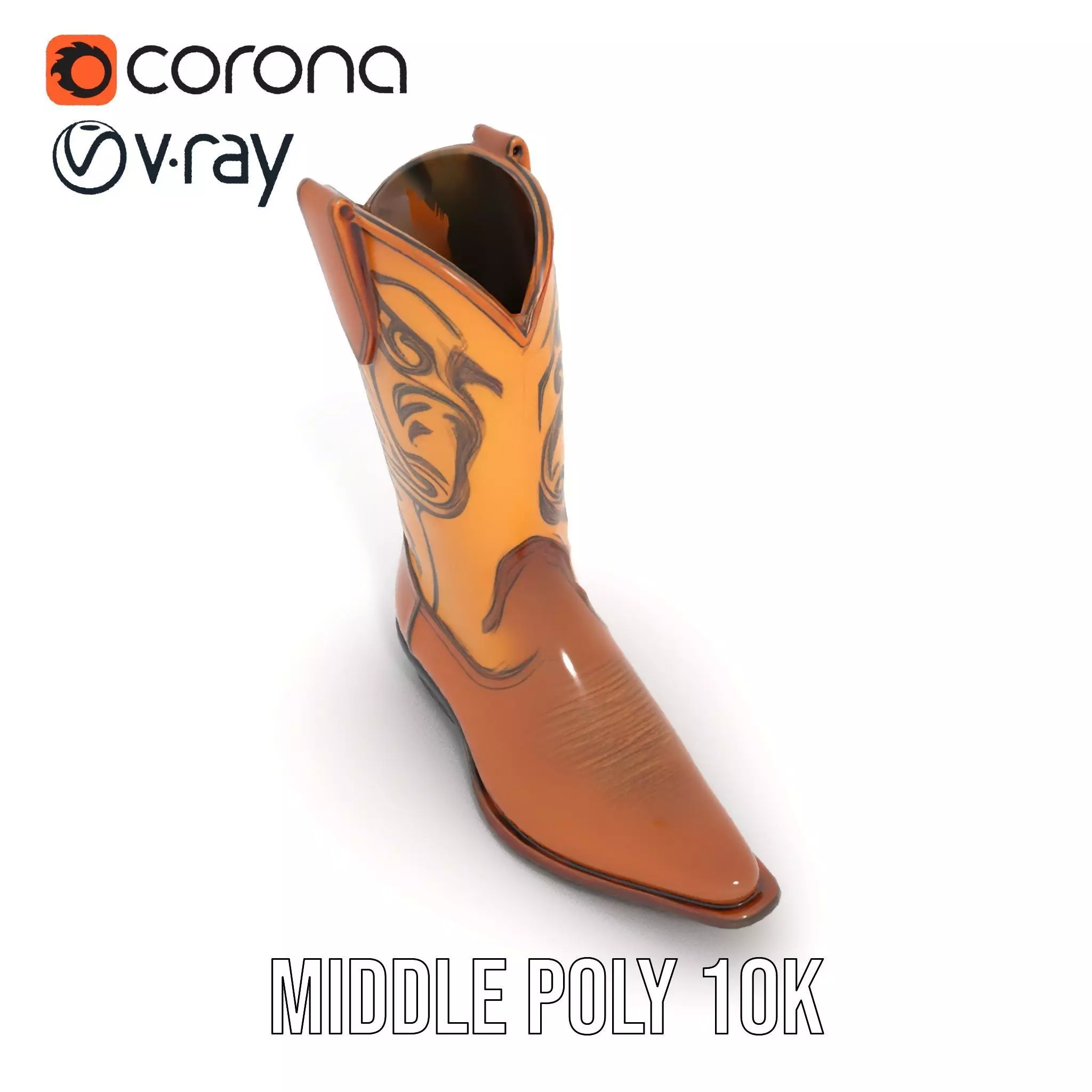 Western Cowboy Boot Model Pack with Embroidery Low-poly 3D model_7
