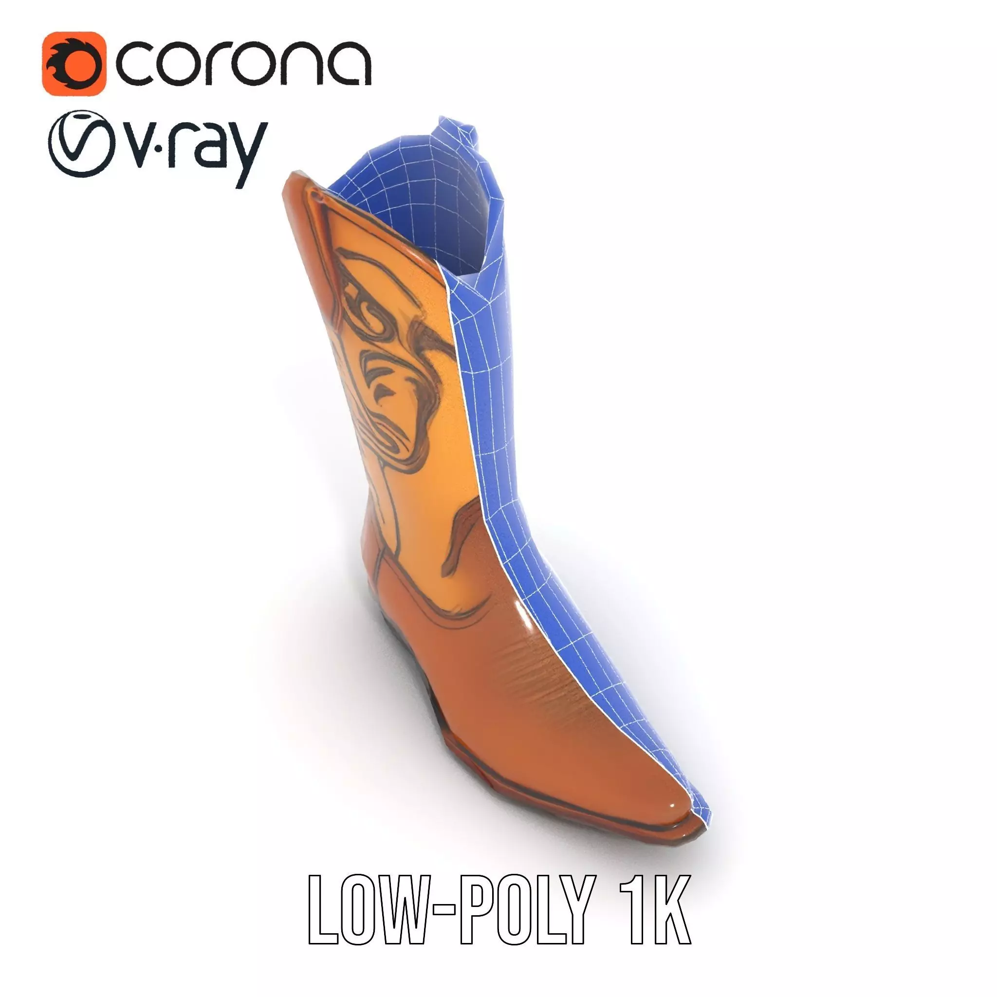 Western Cowboy Boot Model Pack with Embroidery Low-poly 3D model_29
