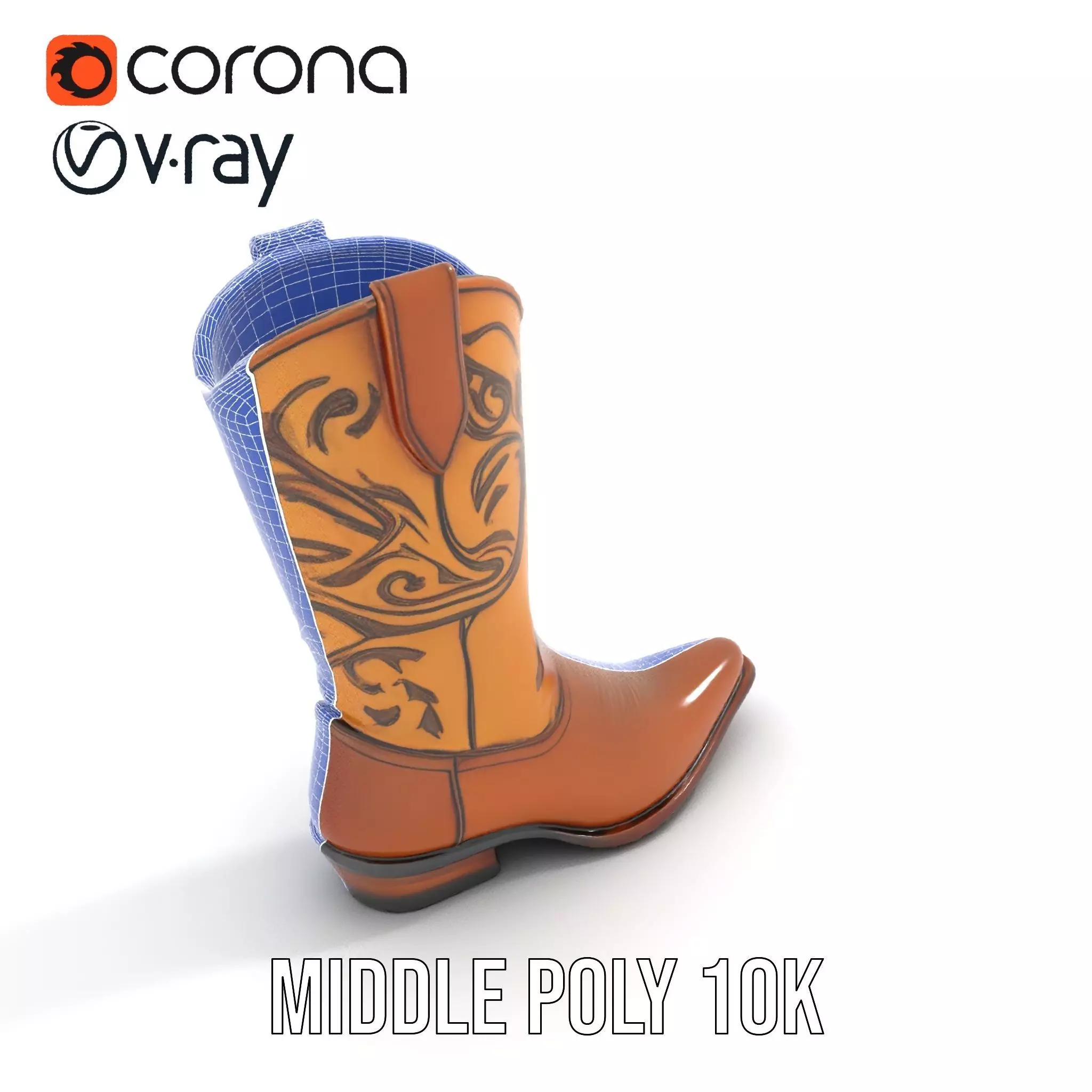 Western Cowboy Boot Model Pack with Embroidery Low-poly 3D model_23