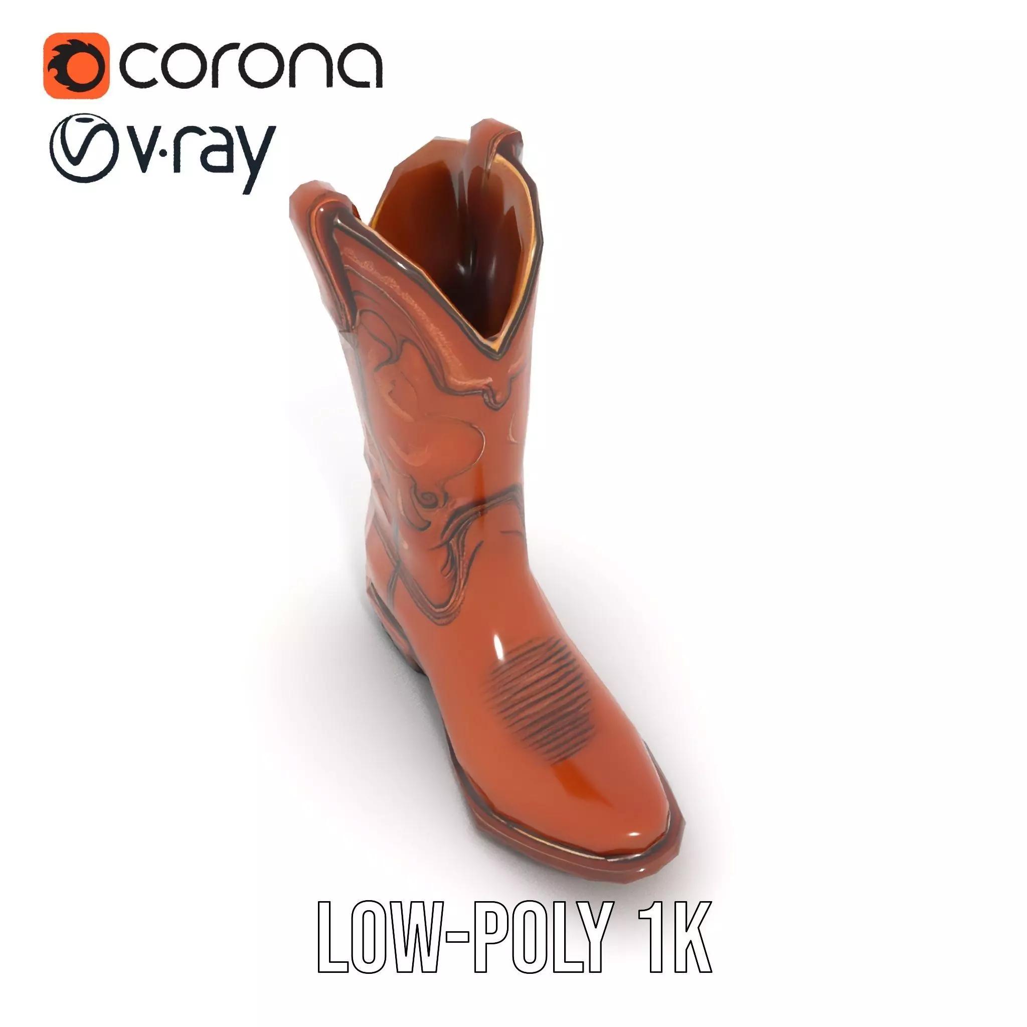 Cowboy Leather Boot Model Pack with Decorative Embroidery Low-poly 3D model_10