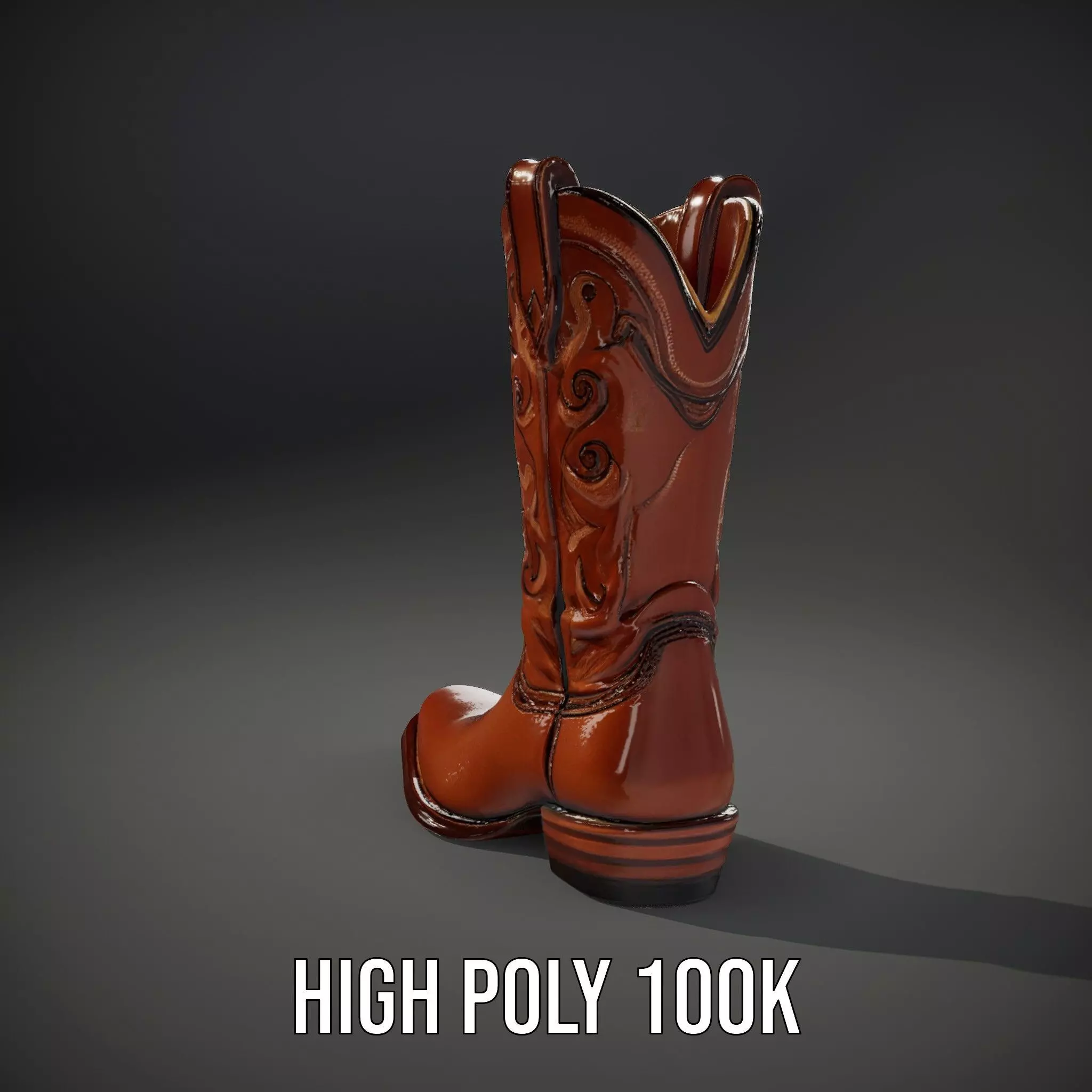 Cowboy Leather Boot Model Pack with Decorative Embroidery Low-poly 3D model_11
