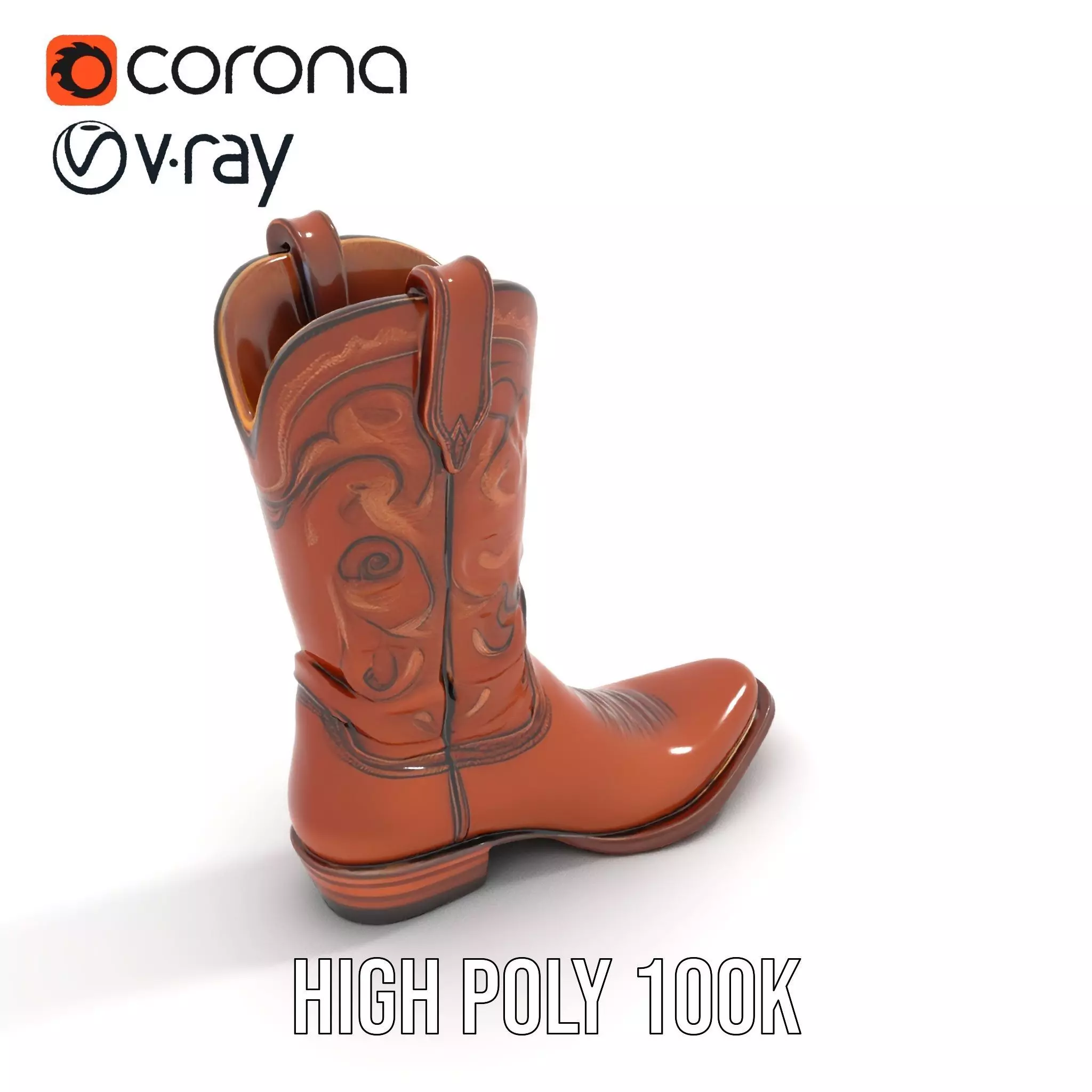 Cowboy Leather Boot Model Pack with Decorative Embroidery Low-poly 3D model_18