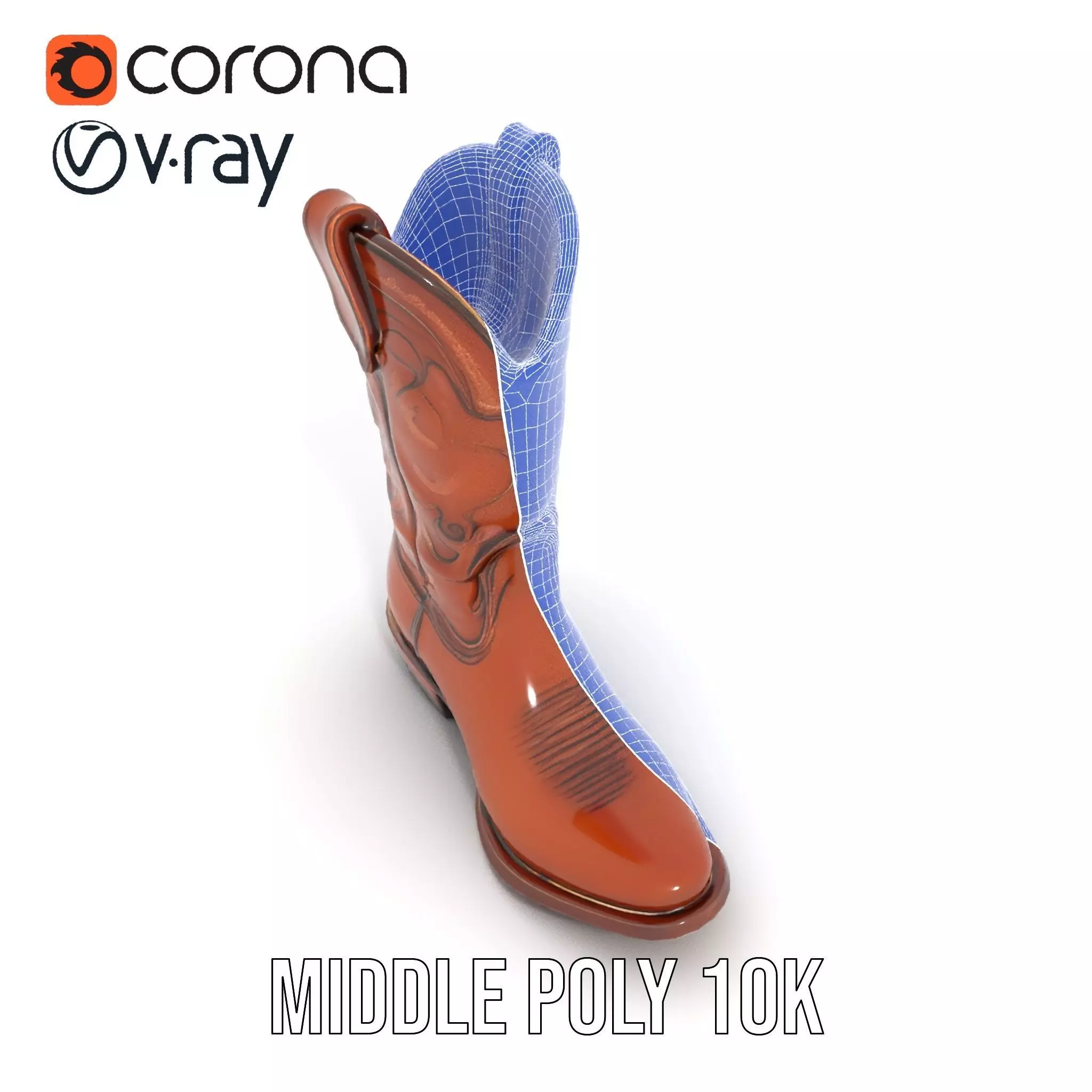 Cowboy Leather Boot Model Pack with Decorative Embroidery Low-poly 3D model_28