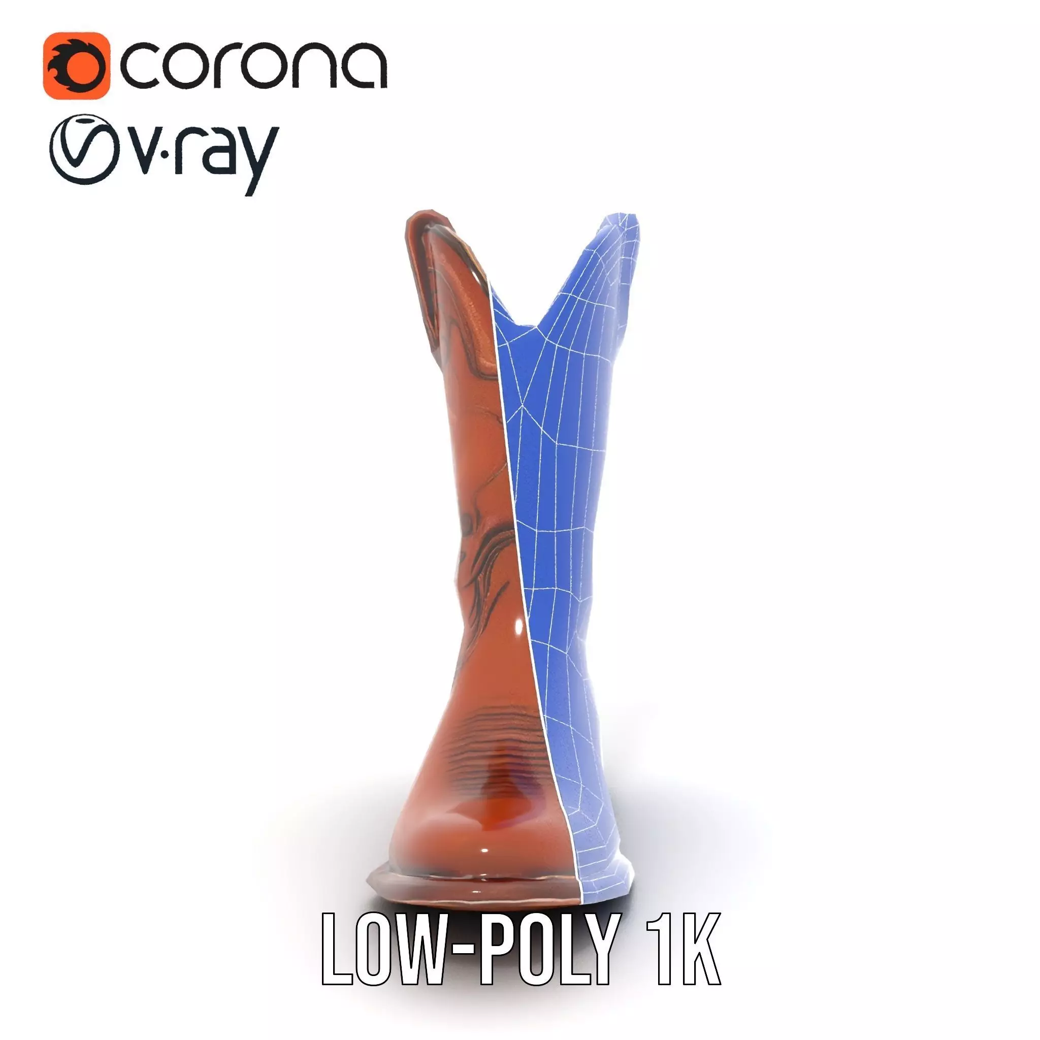 Cowboy Leather Boot Model Pack with Decorative Embroidery Low-poly 3D model_20