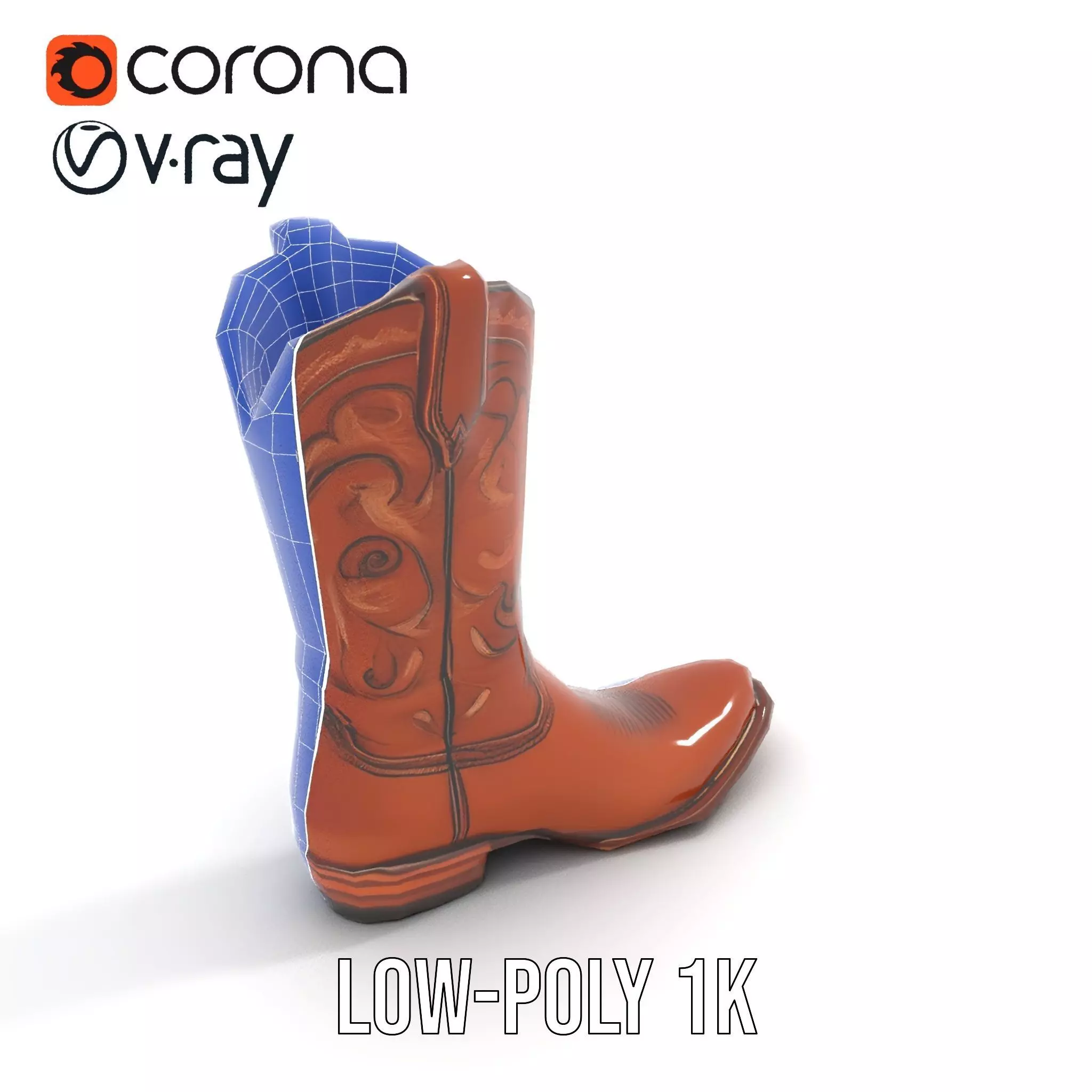 Cowboy Leather Boot Model Pack with Decorative Embroidery Low-poly 3D model_23
