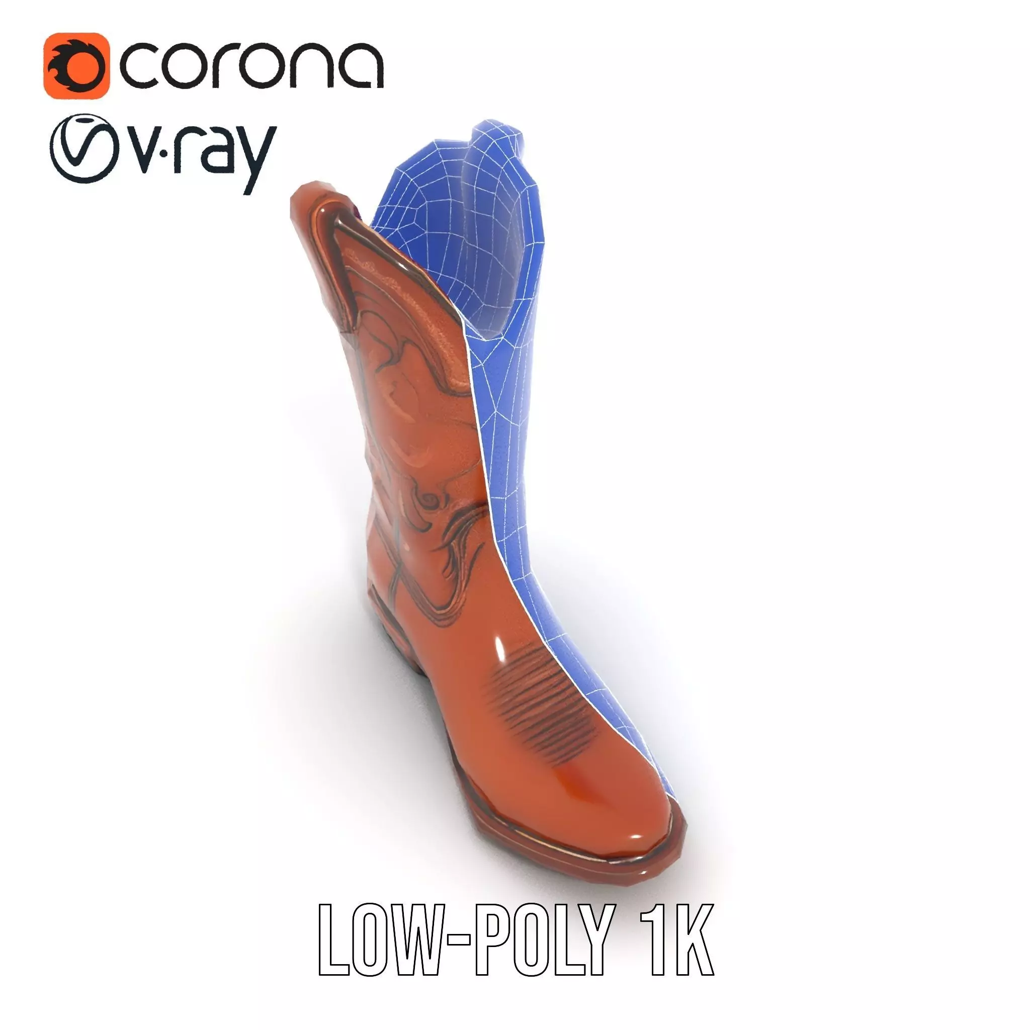 Cowboy Leather Boot Model Pack with Decorative Embroidery Low-poly 3D model_32