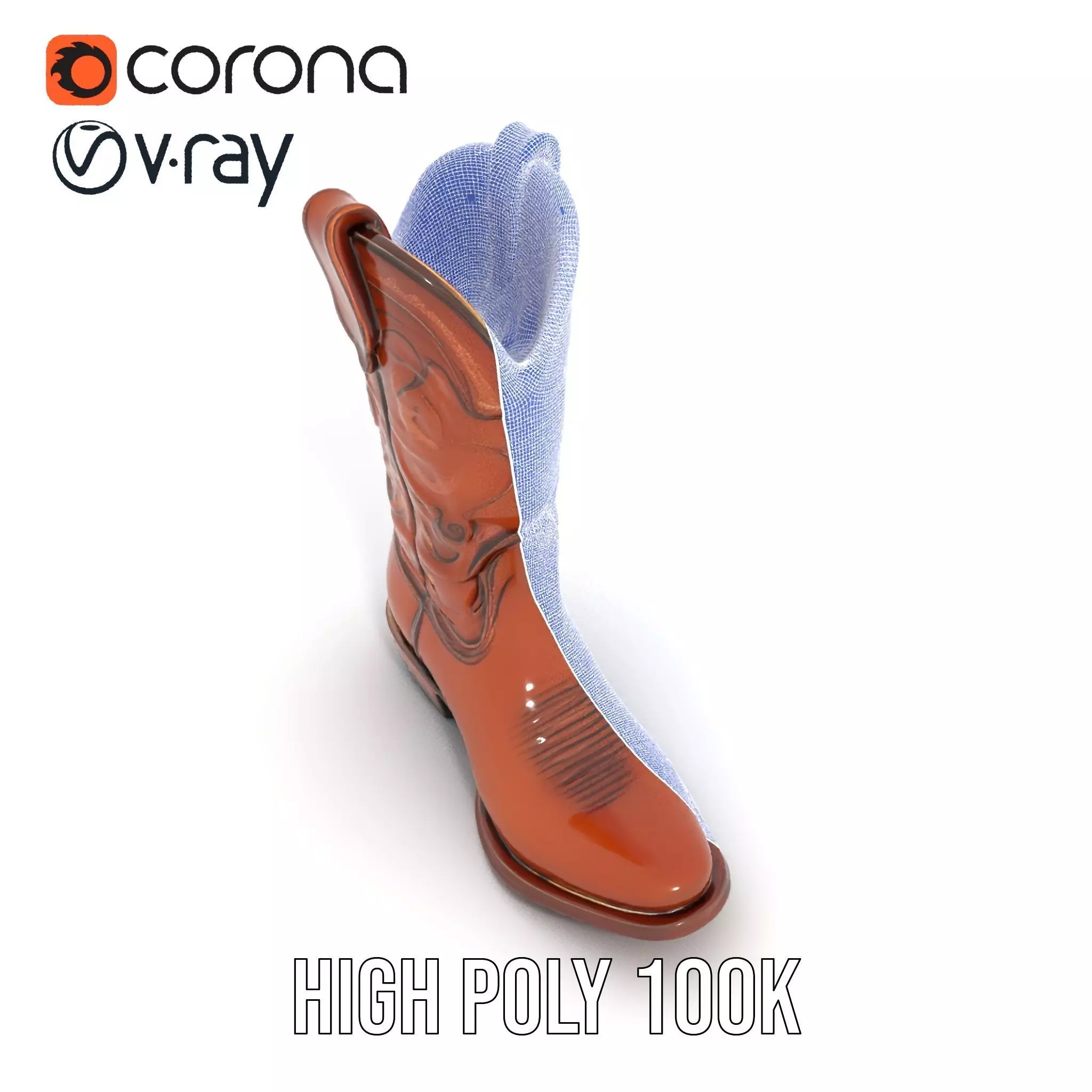 Cowboy Leather Boot Model Pack with Decorative Embroidery Low-poly 3D model_33