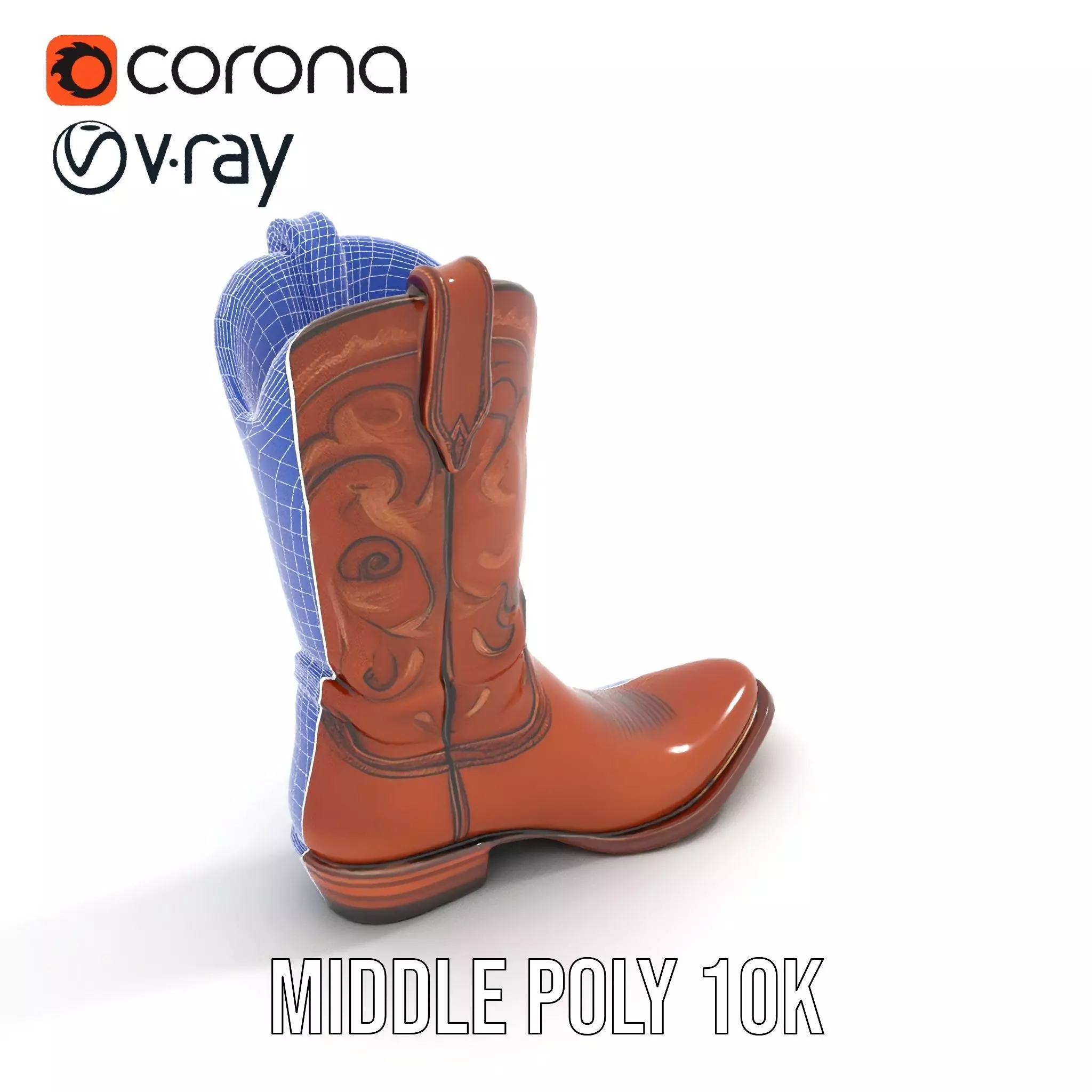 Cowboy Leather Boot Model Pack with Decorative Embroidery Low-poly 3D model_19