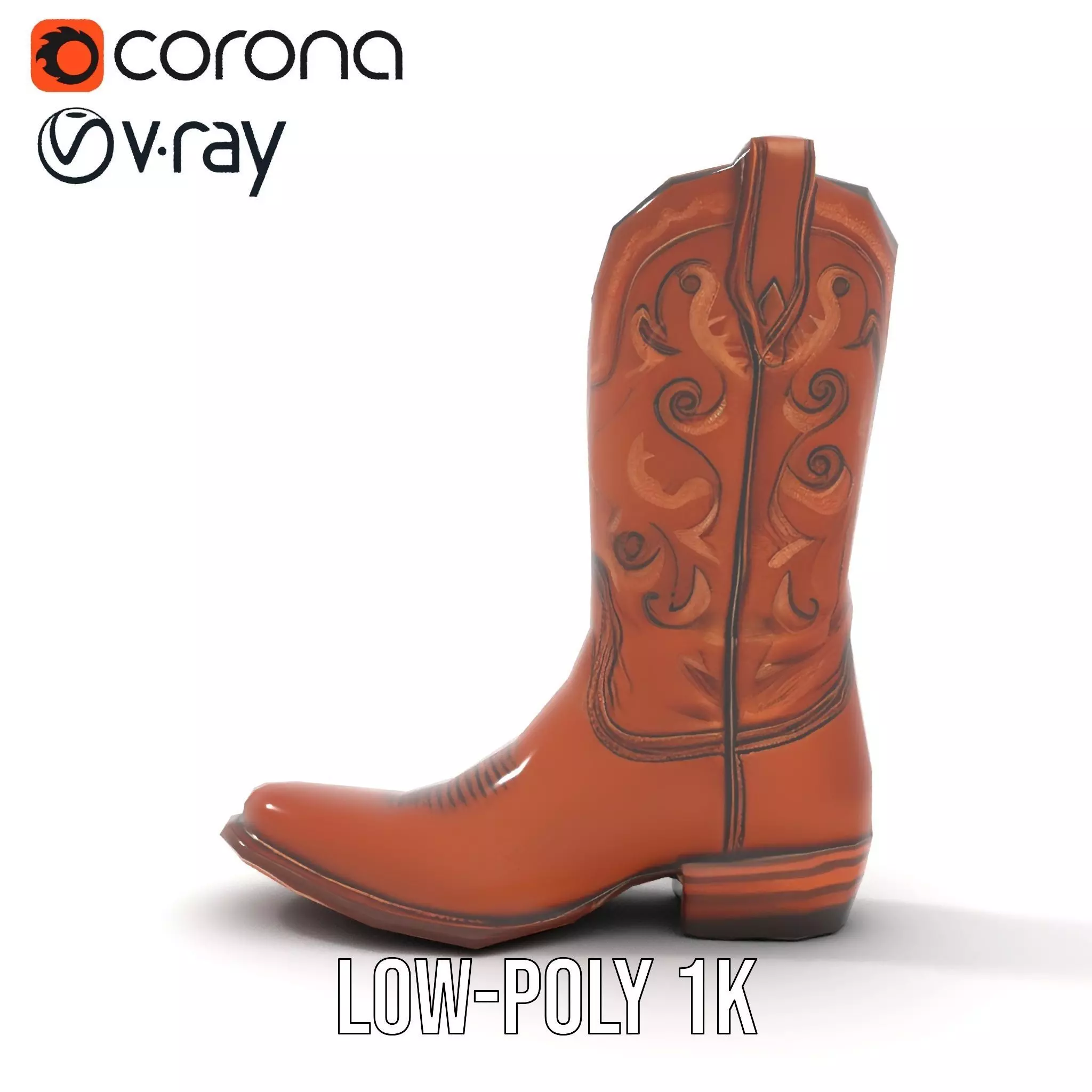 Cowboy Leather Boot Model Pack with Decorative Embroidery Low-poly 3D model_17