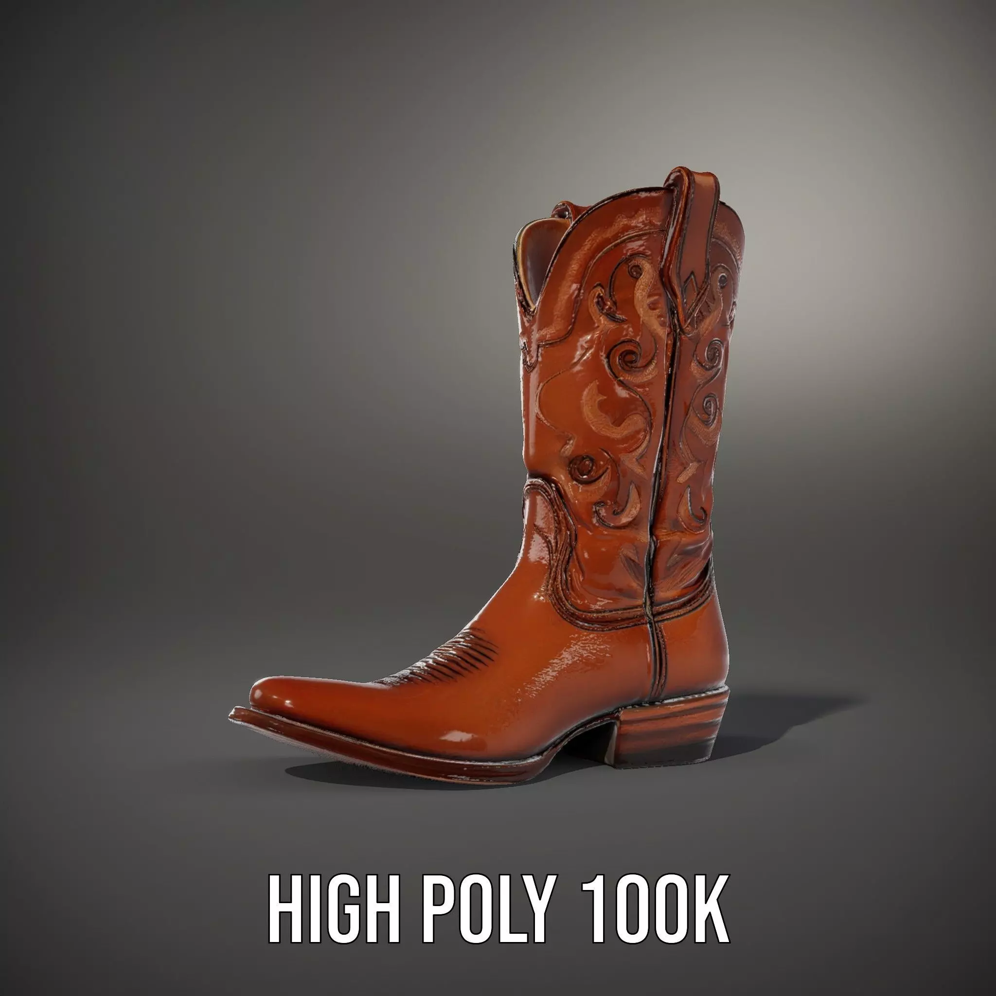 Cowboy Leather Boot Model Pack with Decorative Embroidery Low-poly 3D model_9