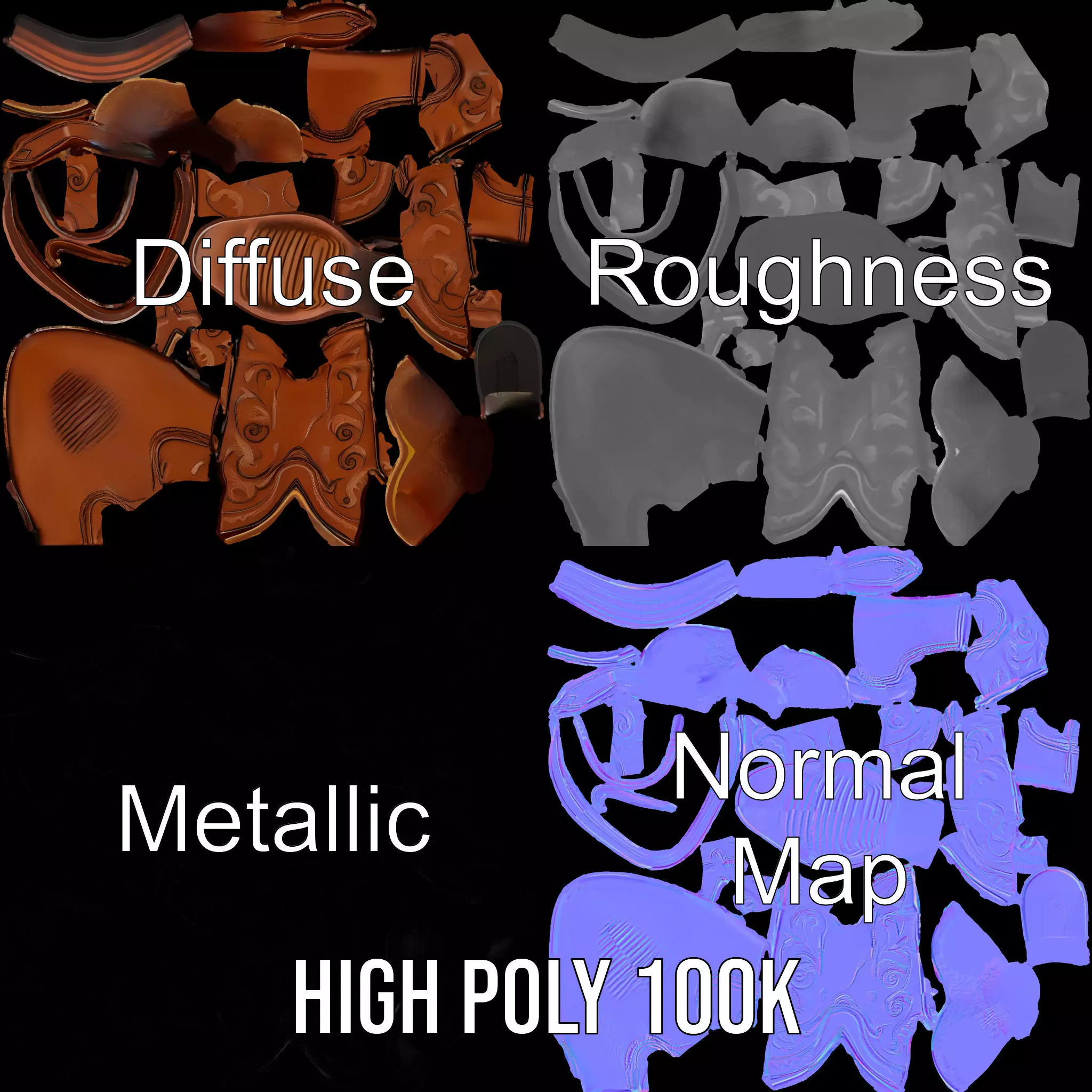 Cowboy Leather Boot Model Pack with Decorative Embroidery Low-poly 3D model_4