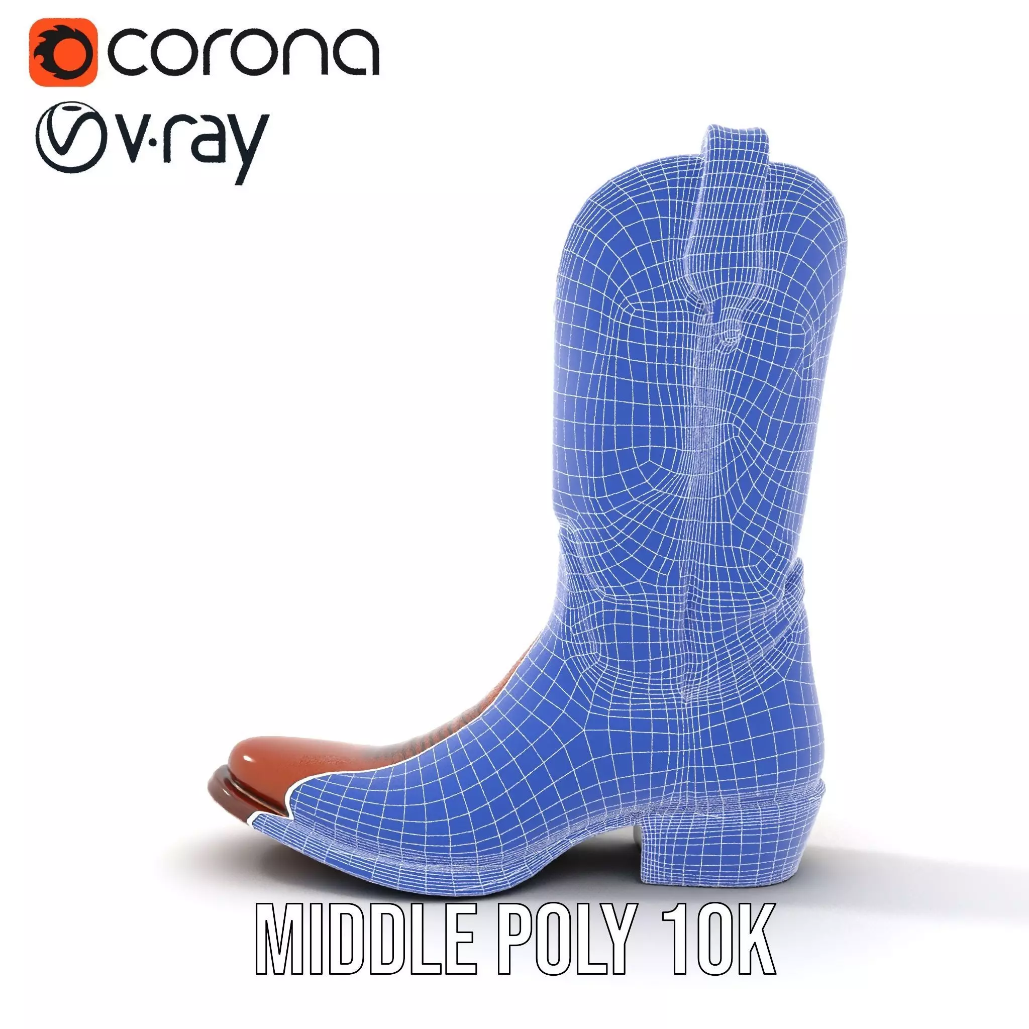 Cowboy Leather Boot Model Pack with Decorative Embroidery Low-poly 3D model_25