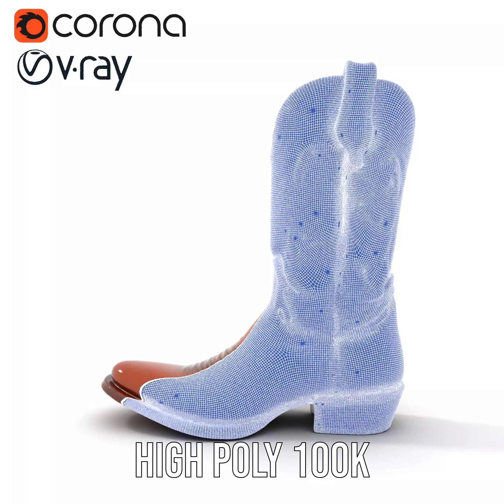 Cowboy Leather Boot Model Pack with Decorative Embroidery Low-poly 3D model_34