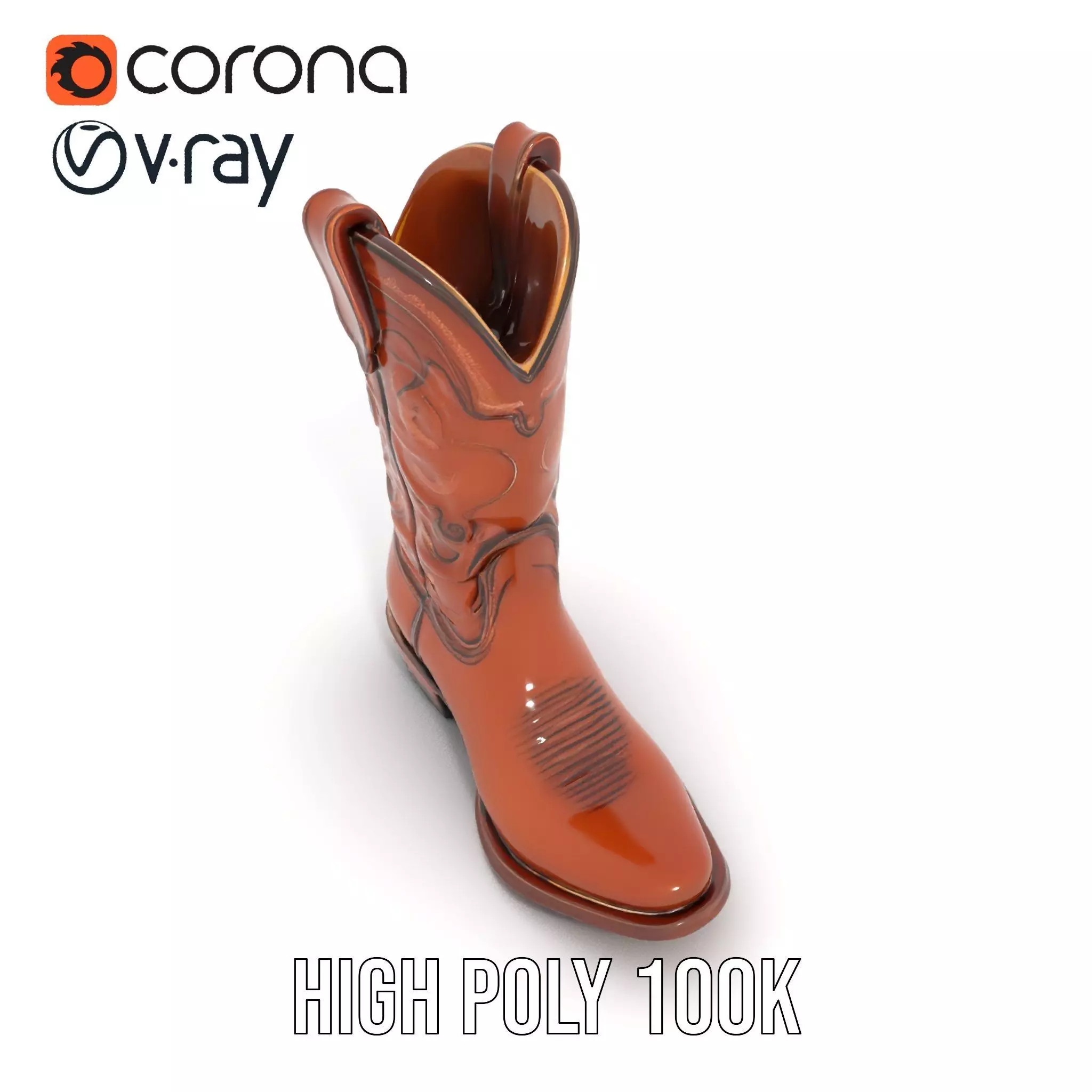 Cowboy Leather Boot Model Pack with Decorative Embroidery Low-poly 3D model_24