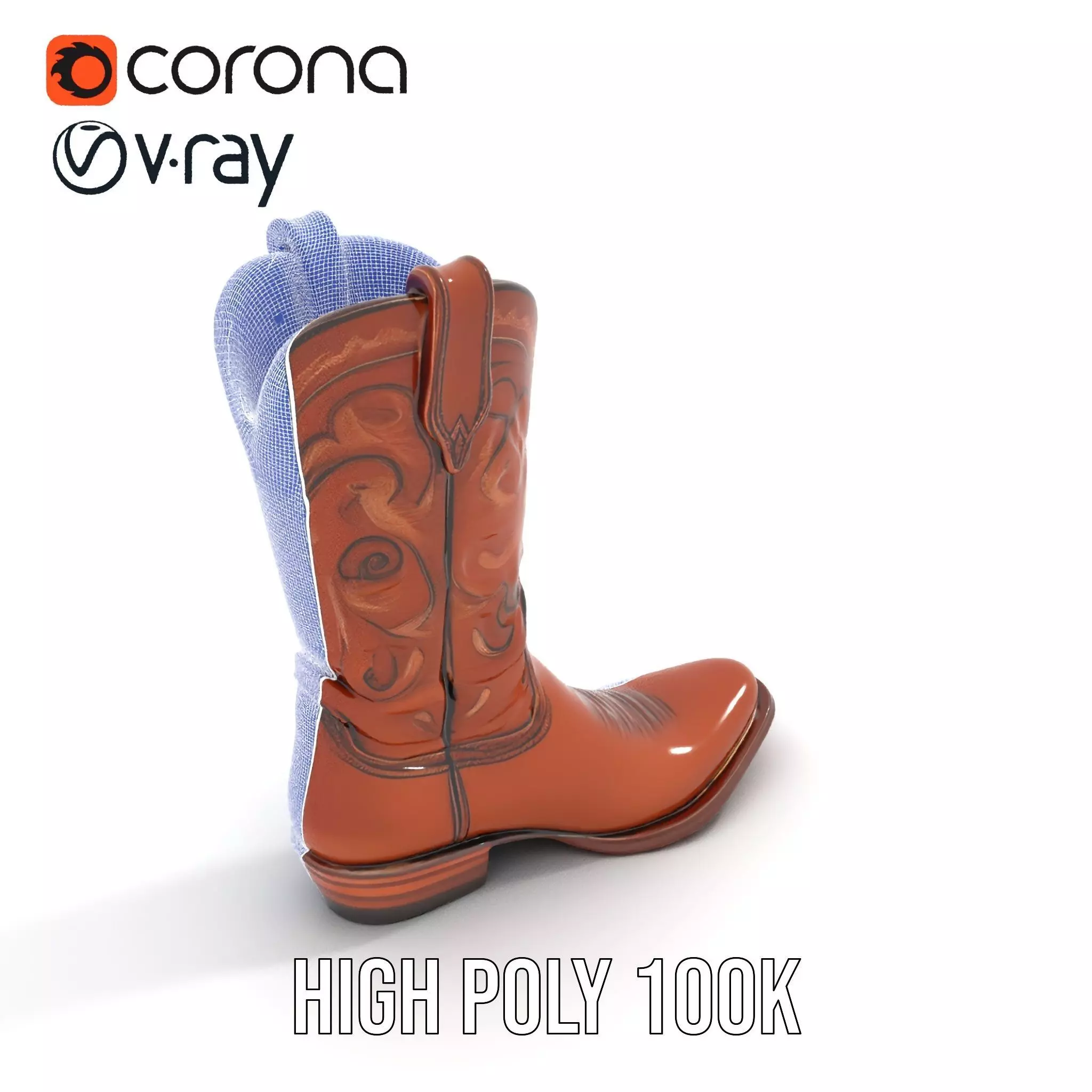 Cowboy Leather Boot Model Pack with Decorative Embroidery Low-poly 3D model_35