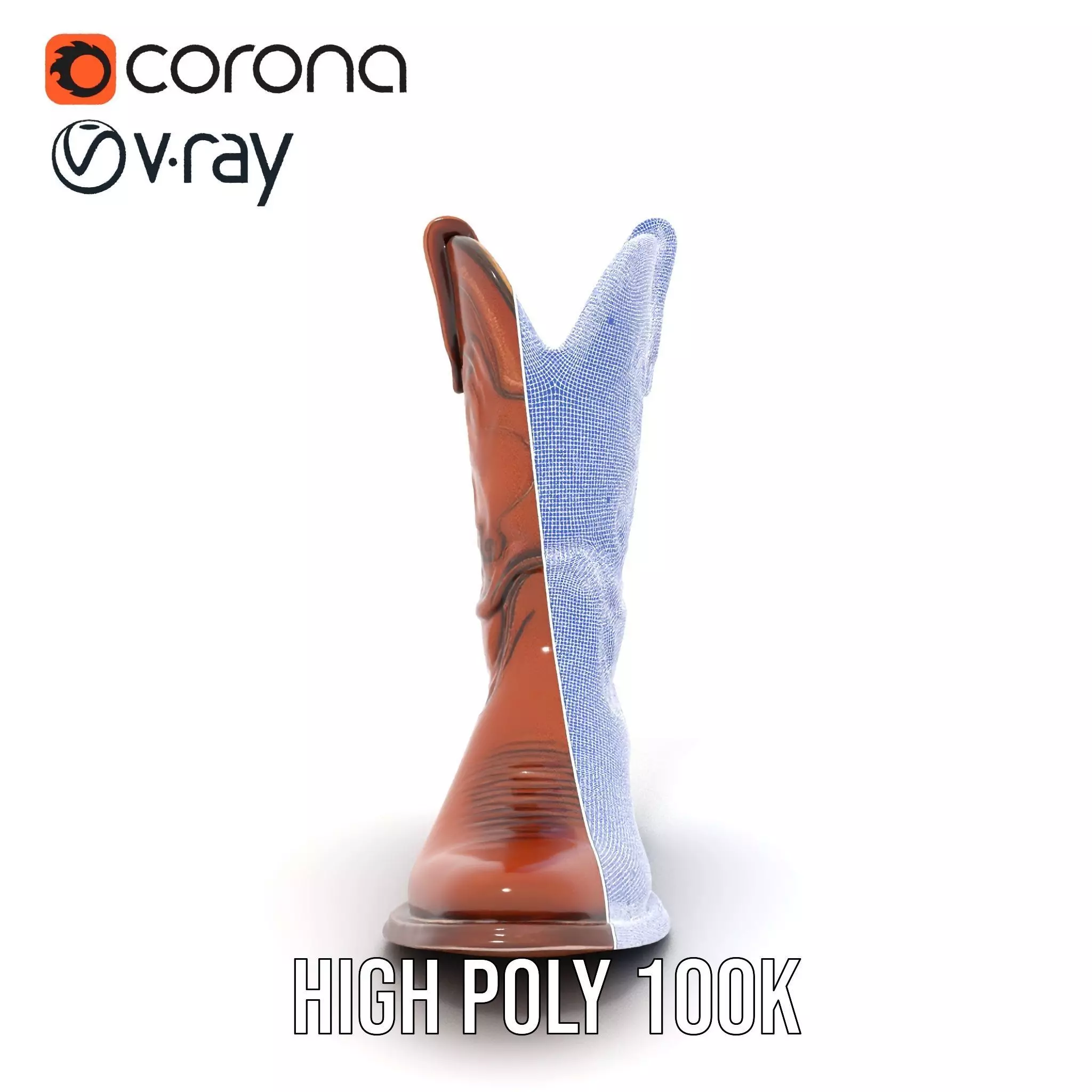 Cowboy Leather Boot Model Pack with Decorative Embroidery Low-poly 3D model_27