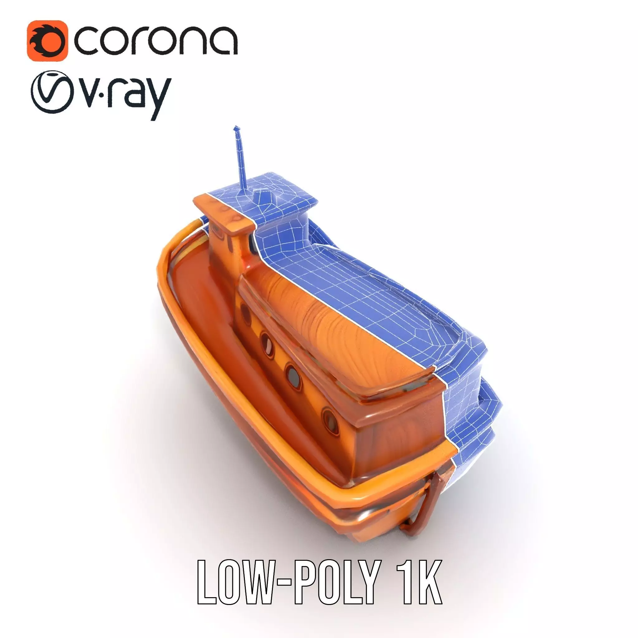 Wooden Tugboat Model Pack for Rendering and Games Low-poly 3D model_29