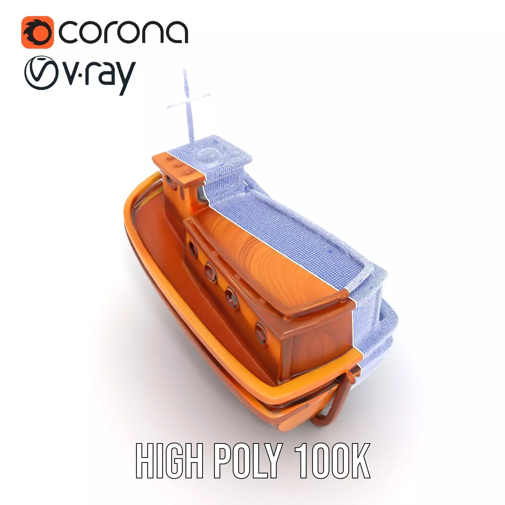 Wooden Tugboat Model Pack for Rendering and Games Low-poly 3D model_32