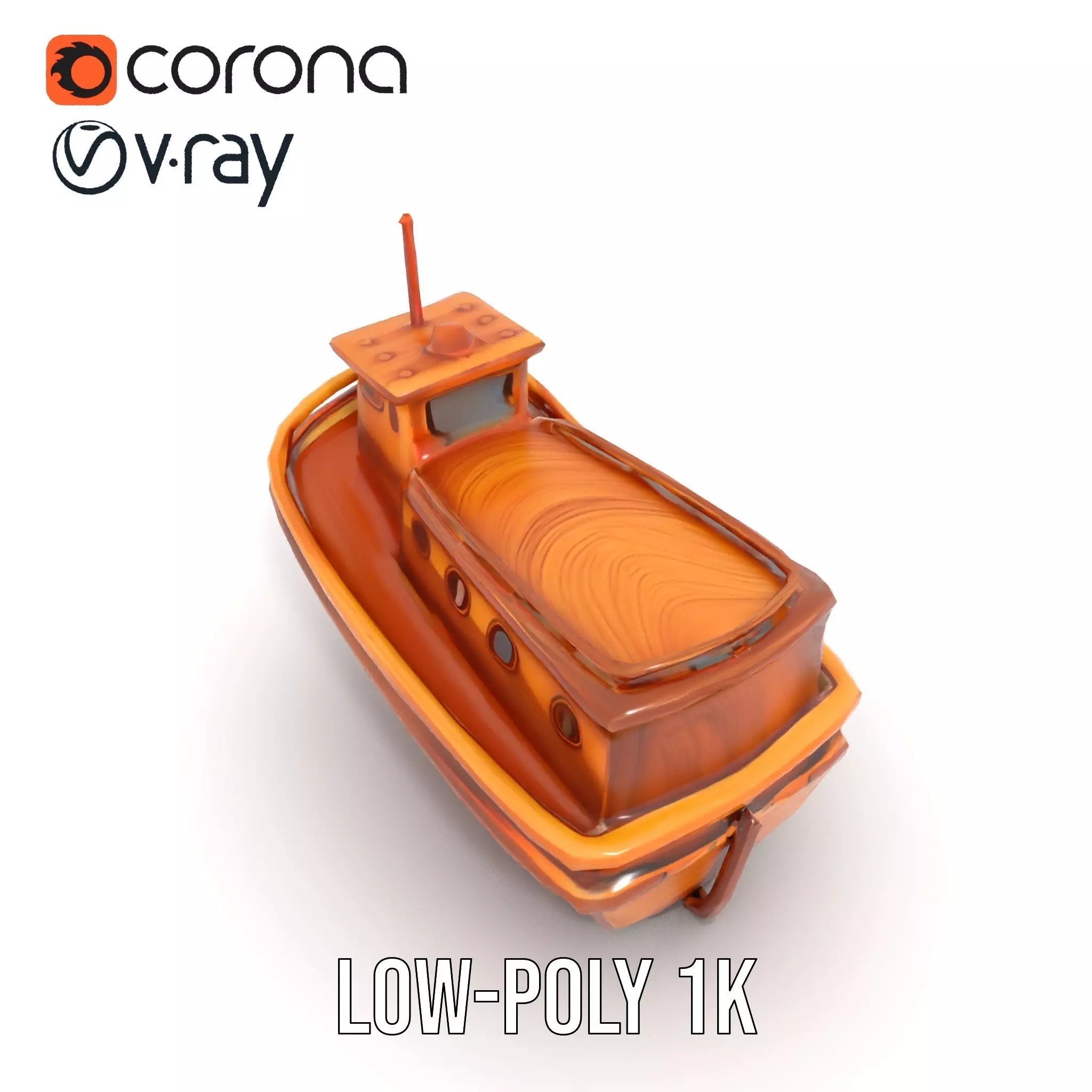 Wooden Tugboat Model Pack for Rendering and Games Low-poly 3D model_23