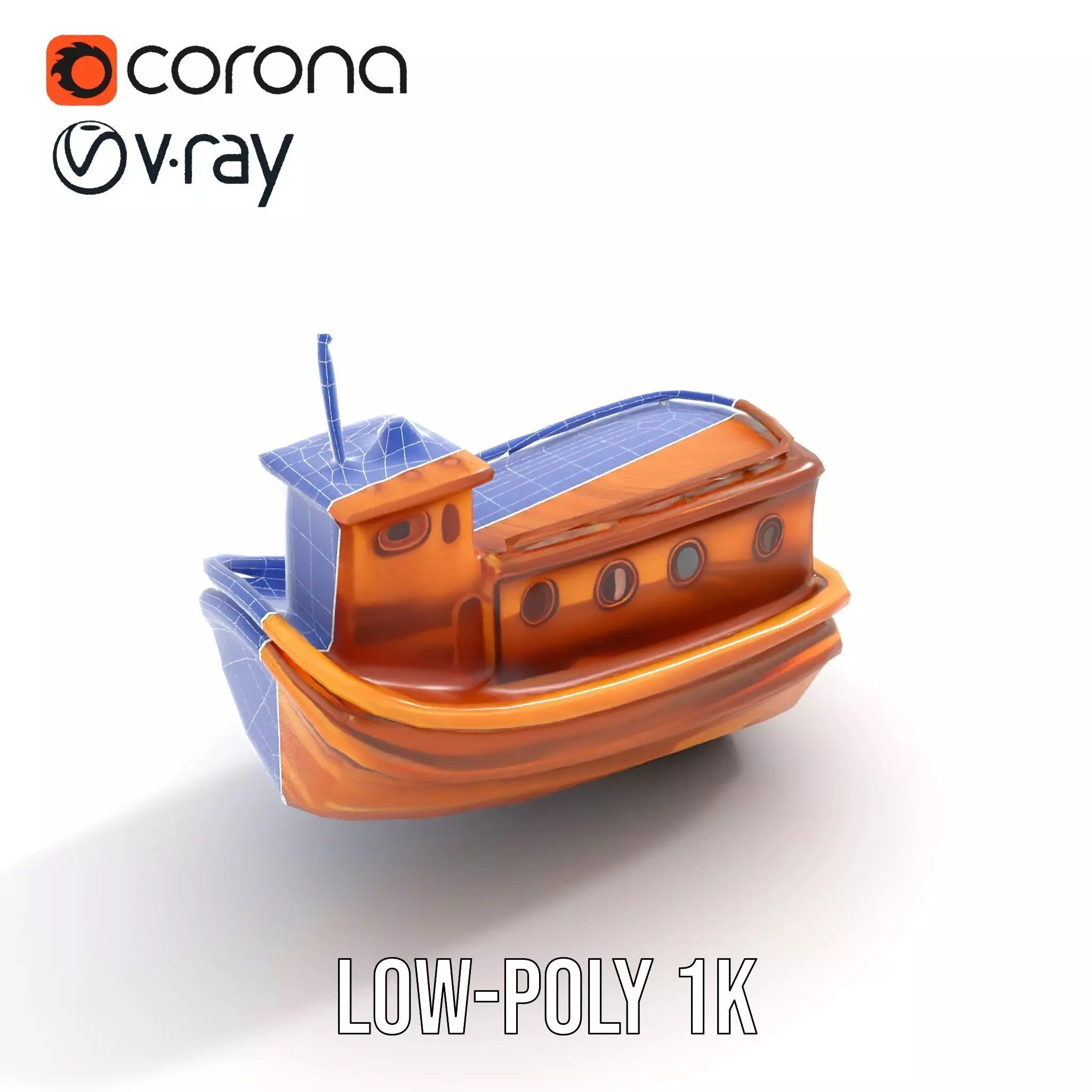 Wooden Tugboat Model Pack for Rendering and Games Low-poly 3D model_20