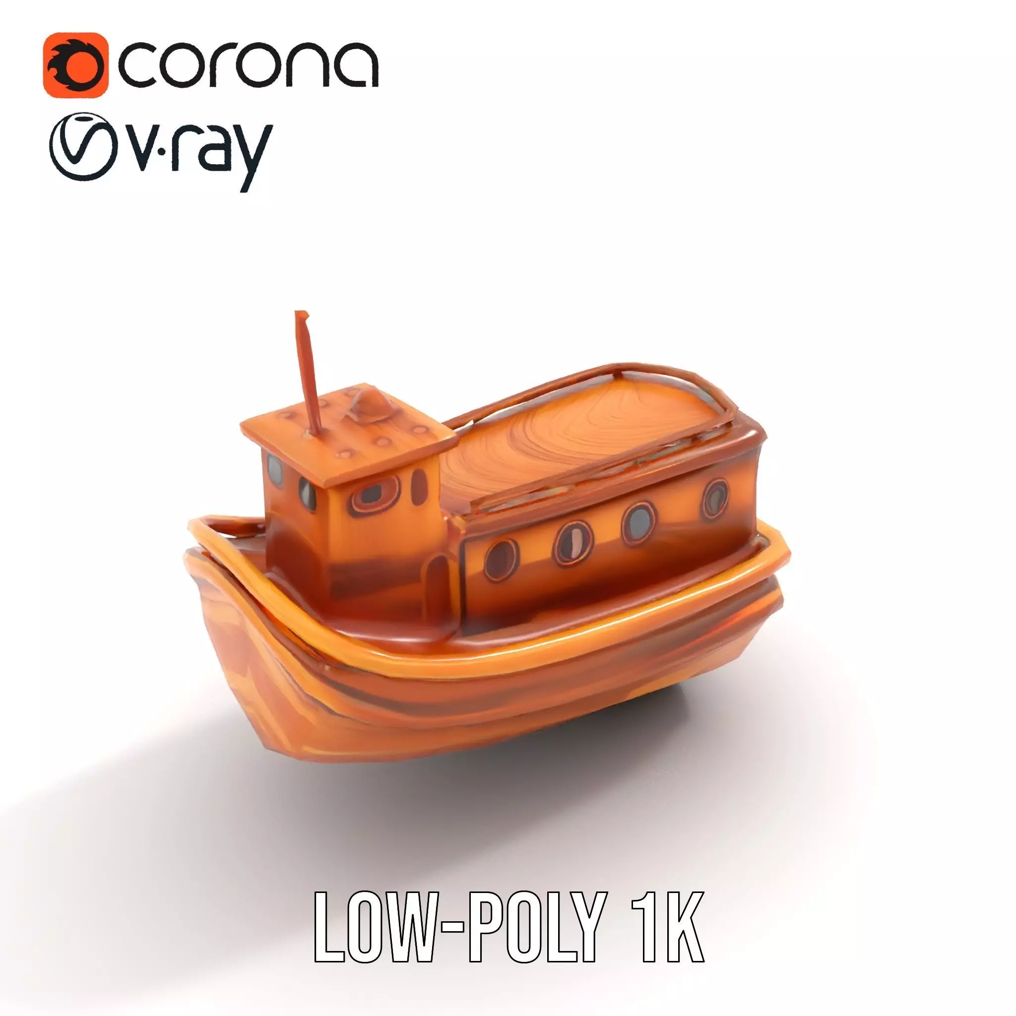 Wooden Tugboat Model Pack for Rendering and Games Low-poly 3D model_8