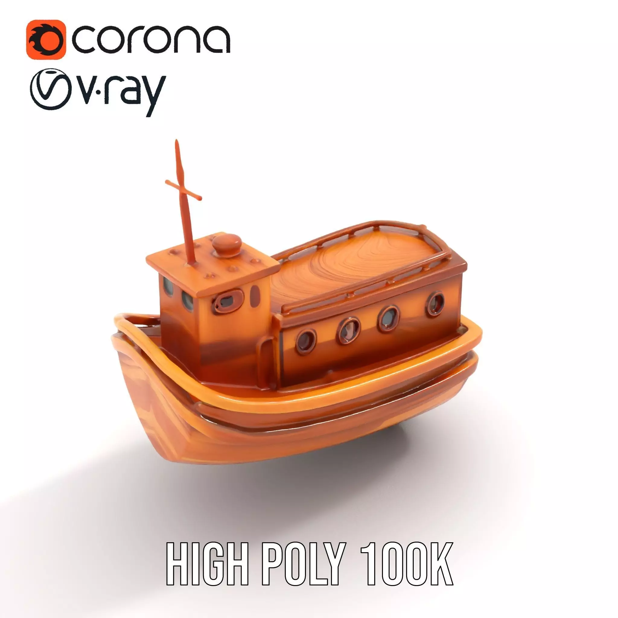 Wooden Tugboat Model Pack for Rendering and Games Low-poly 3D model_18